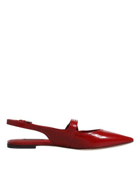 Dolce & Gabbana Red Leather Slingback Flats Sandals Shoes - Hilstor
