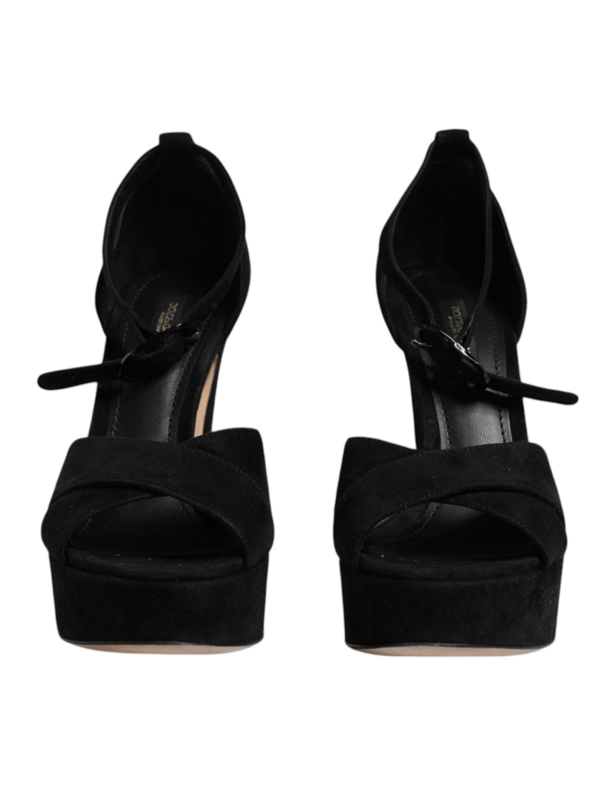 Dolce & Gabbana Black Leather Platform Heels Sandals Shoes - Hilstor