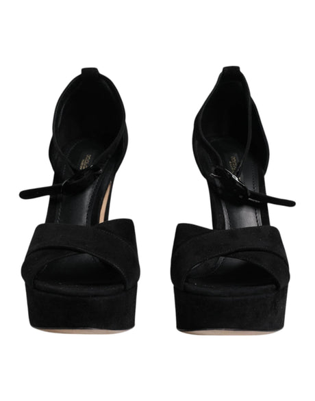 Dolce & Gabbana Black Leather Platform Heels Sandals Shoes - Hilstor