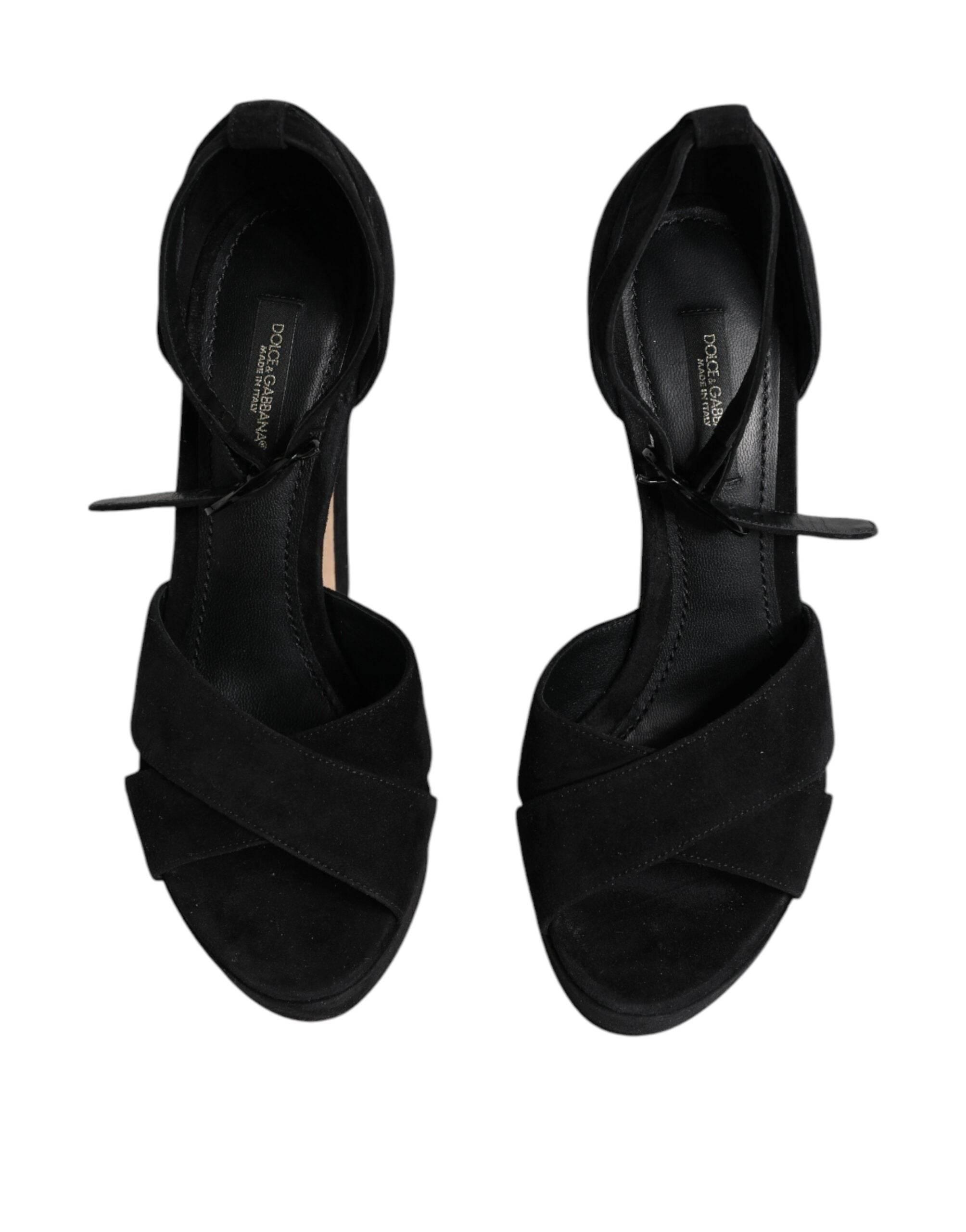 Dolce & Gabbana Black Leather Platform Heels Sandals Shoes - Hilstor