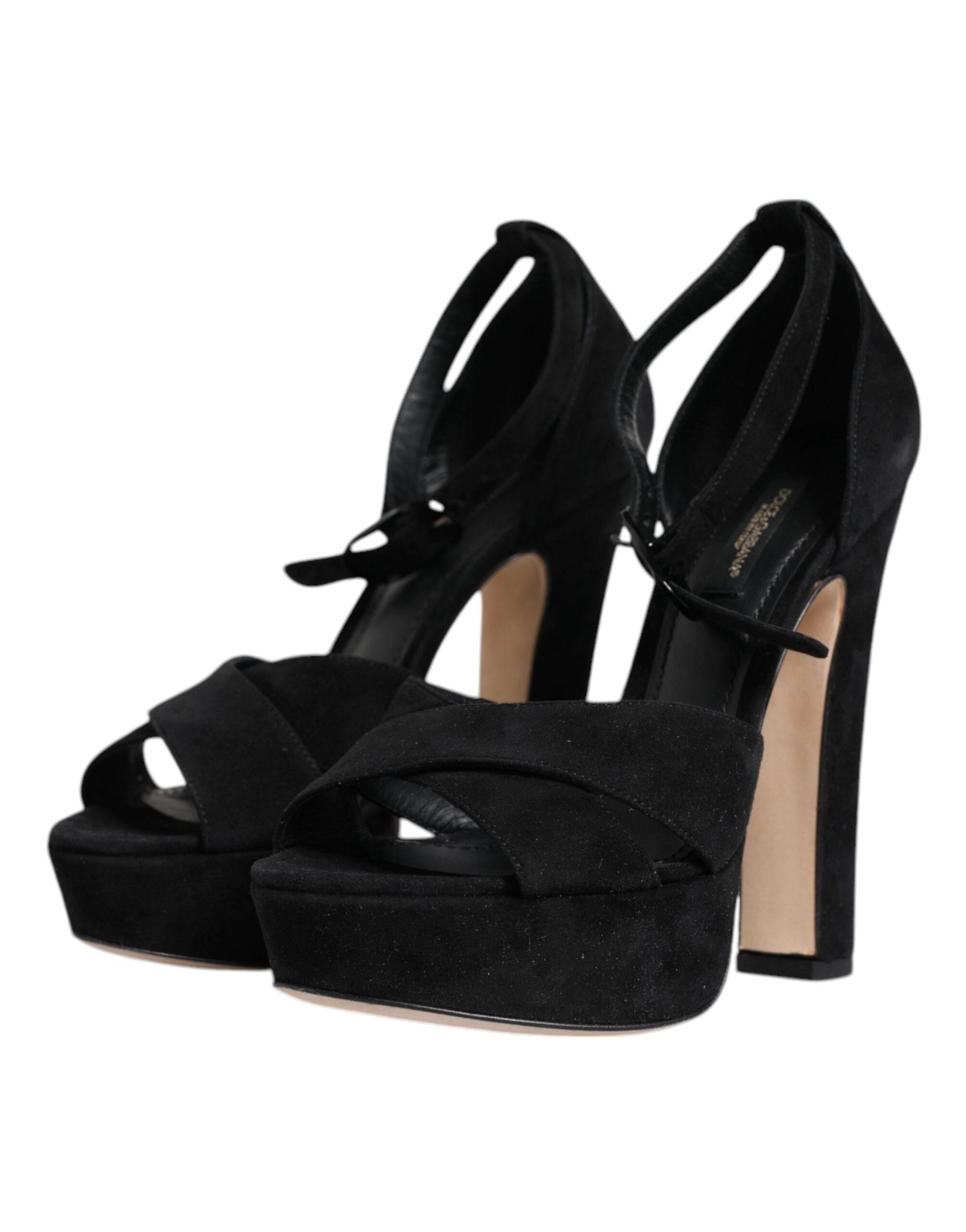 Dolce & Gabbana Black Leather Platform Heels Sandals Shoes - Hilstor