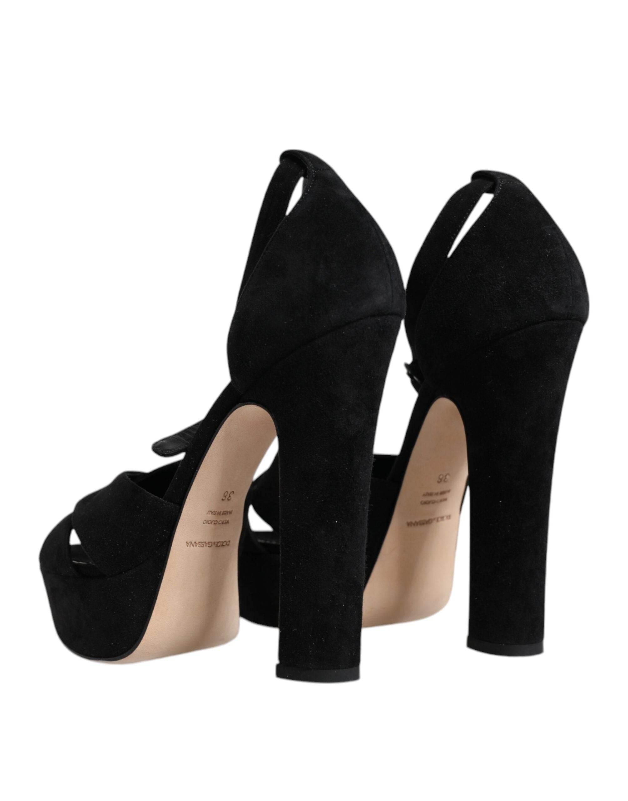 Dolce & Gabbana Black Leather Platform Heels Sandals Shoes - Hilstor