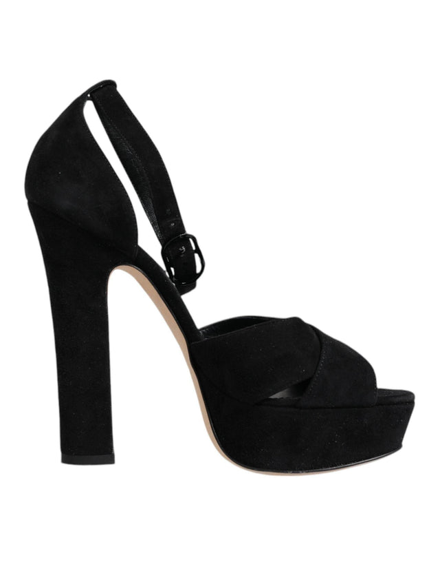 Dolce & Gabbana Black Leather Platform Heels Sandals Shoes - Hilstor
