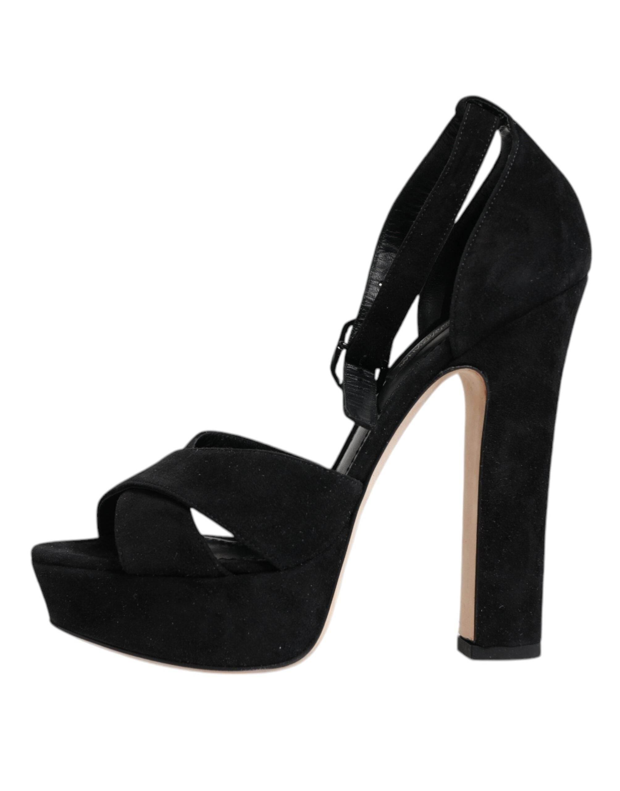 Dolce & Gabbana Black Leather Platform Heels Sandals Shoes - Hilstor