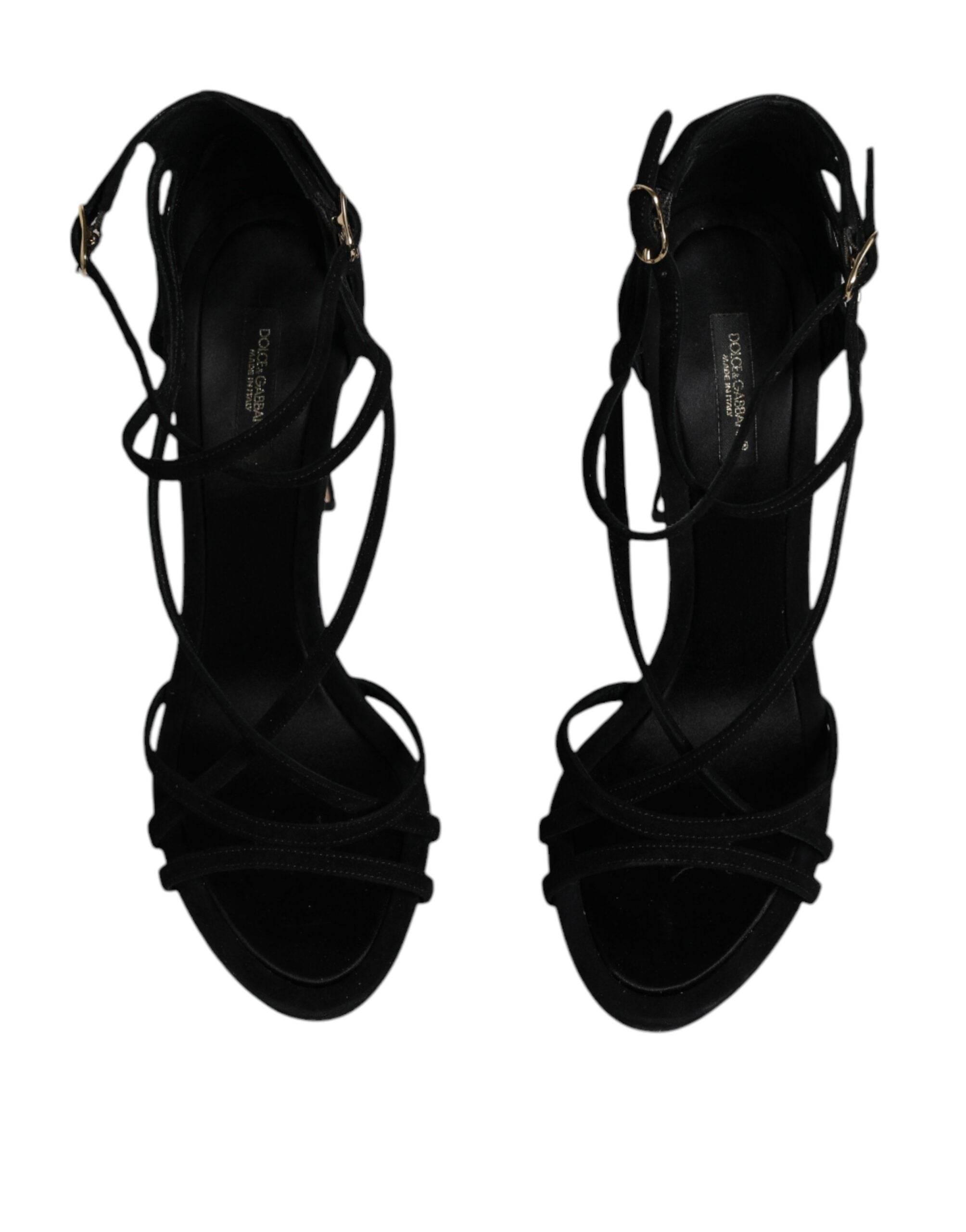 Dolce & Gabbana Black Suede Ankle Strap Heels Sandals Shoes - Hilstor