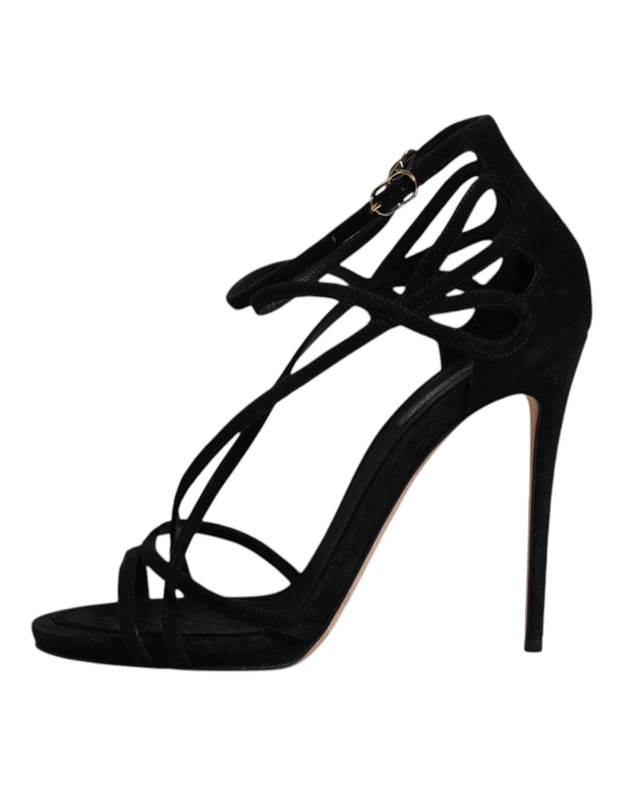 Dolce & Gabbana Black Suede Ankle Strap Heels Sandals Shoes - Hilstor