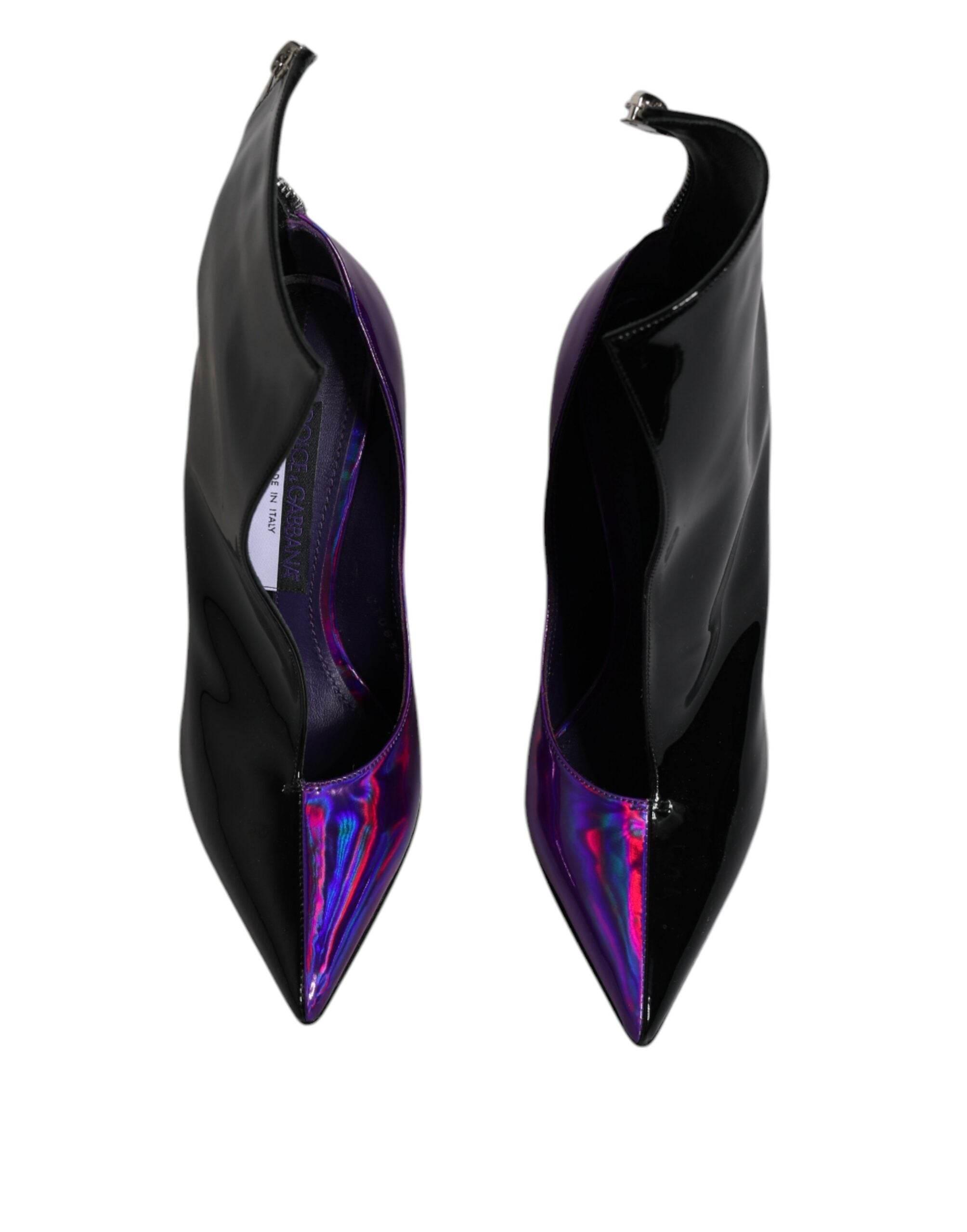 Dolce & Gabbana Purple Black Pointed Ankle Boots Shoes - Hilstor