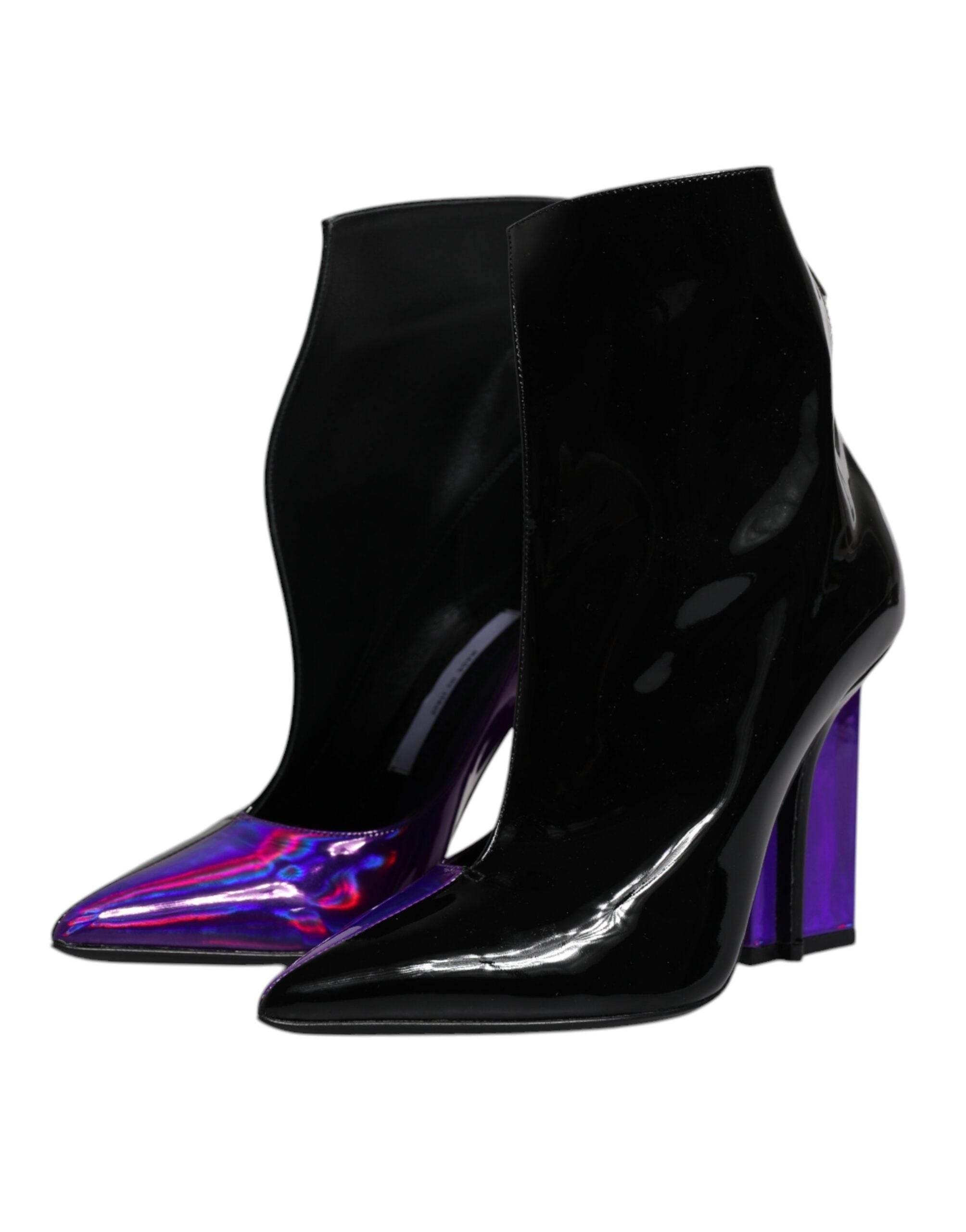 Dolce & Gabbana Purple Black Pointed Ankle Boots Shoes - Hilstor