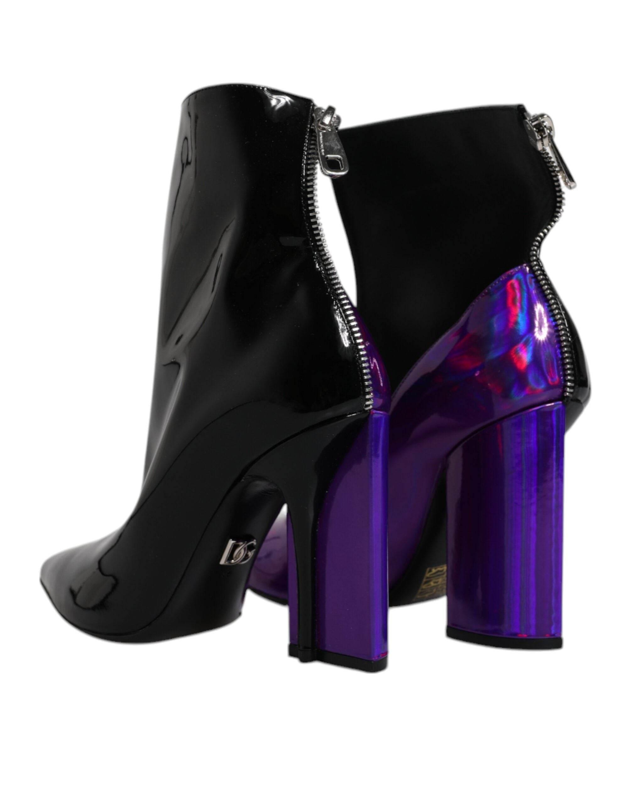 Dolce & Gabbana Purple Black Pointed Ankle Boots Shoes - Hilstor