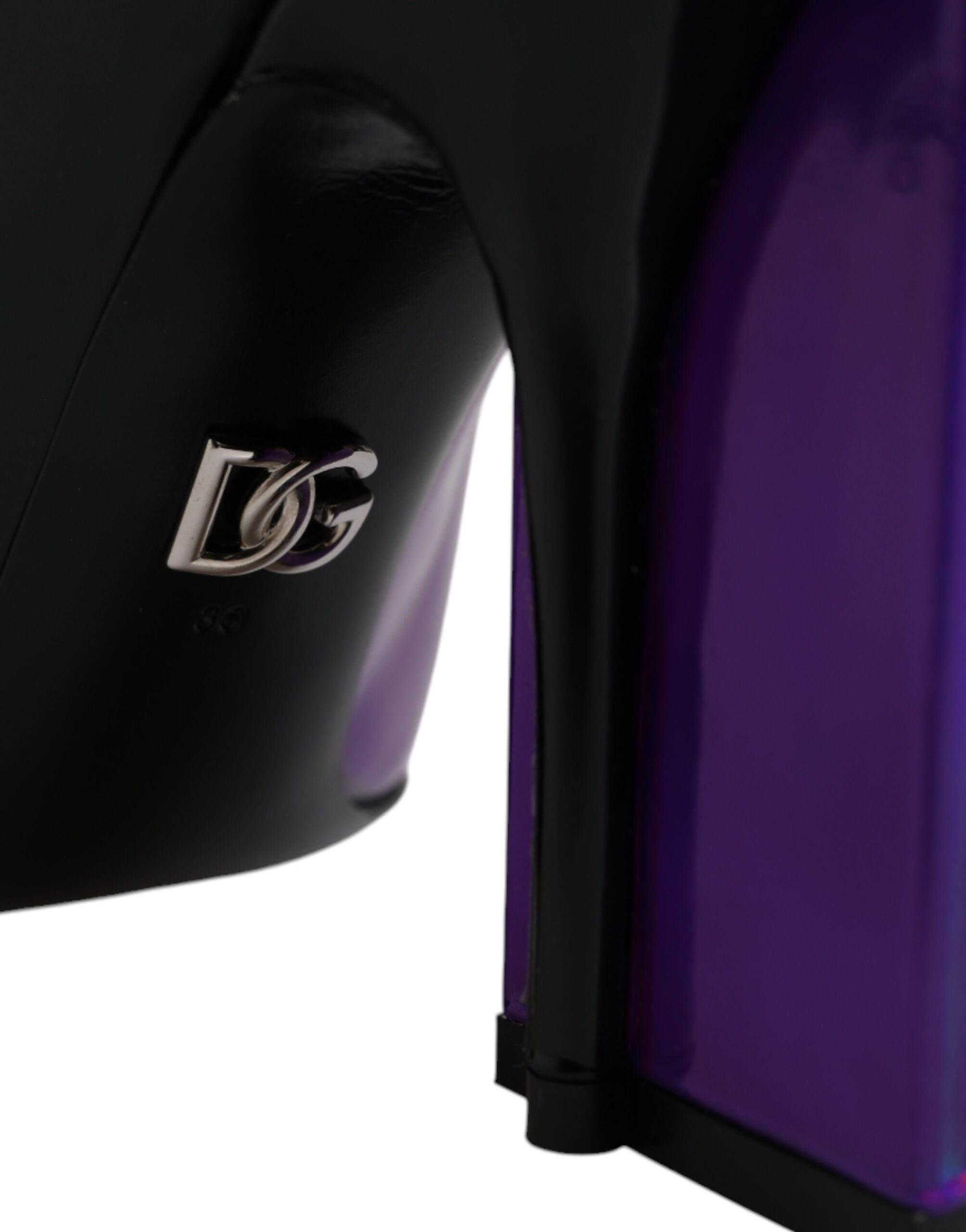 Dolce & Gabbana Purple Black Pointed Ankle Boots Shoes - Hilstor