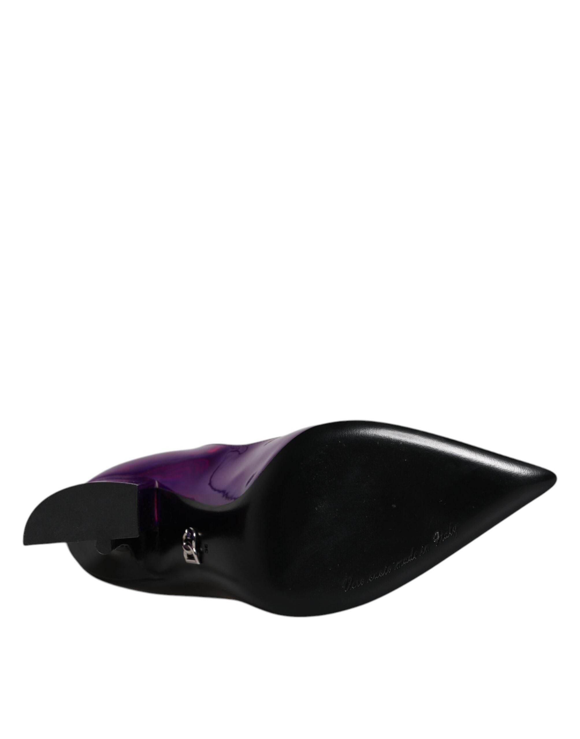 Dolce & Gabbana Purple Black Pointed Ankle Boots Shoes - Hilstor