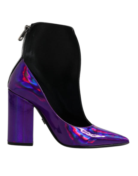 Dolce & Gabbana Purple Black Pointed Ankle Boots Shoes - Hilstor