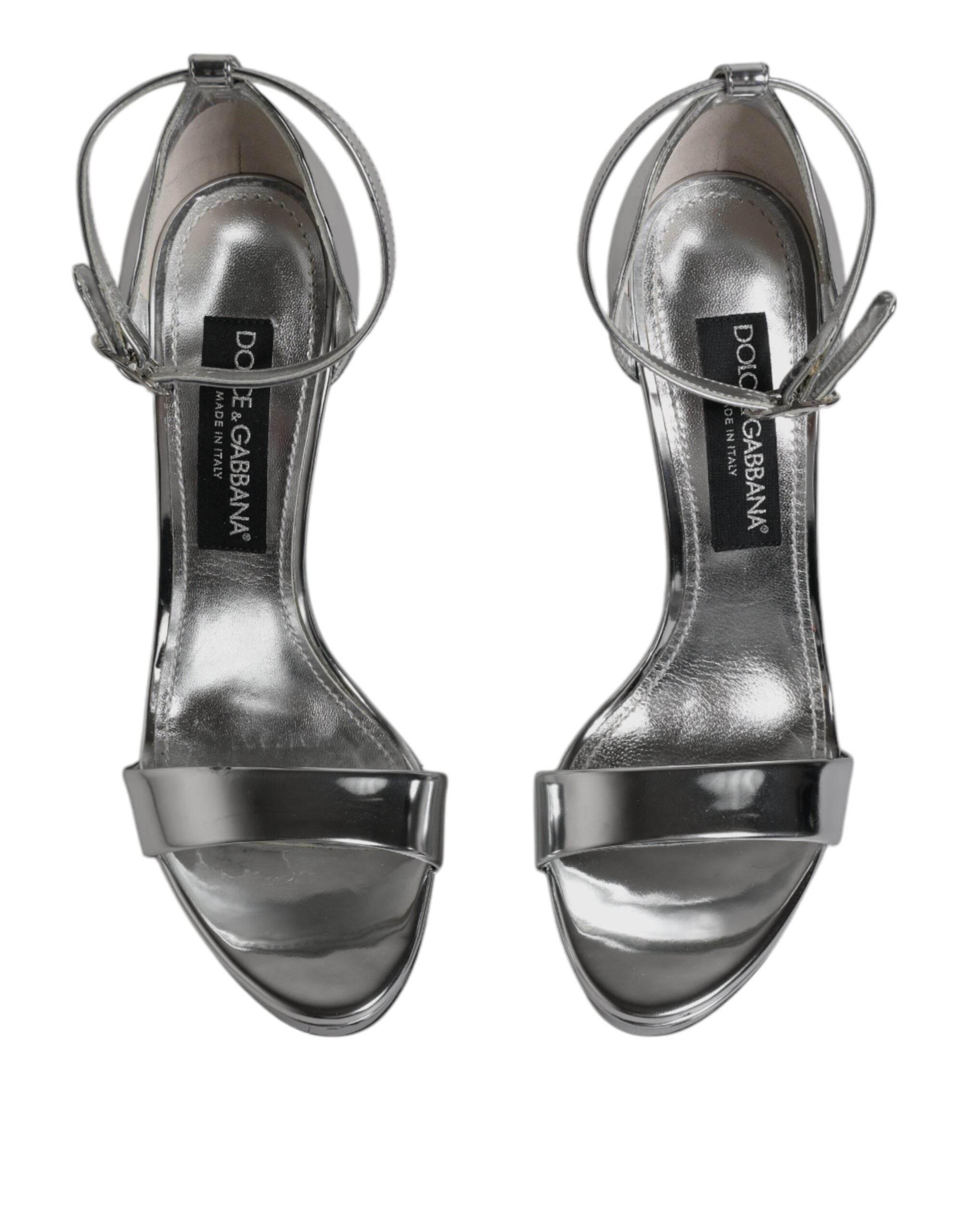 Dolce & Gabbana Silver KEIRA Heels Ankle Strap Sandals Shoes - Hilstor