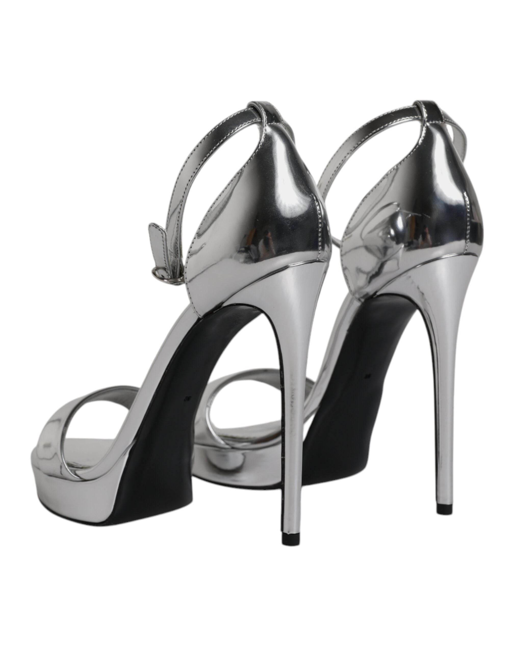 Dolce & Gabbana Silver KEIRA Heels Ankle Strap Sandals Shoes - Hilstor