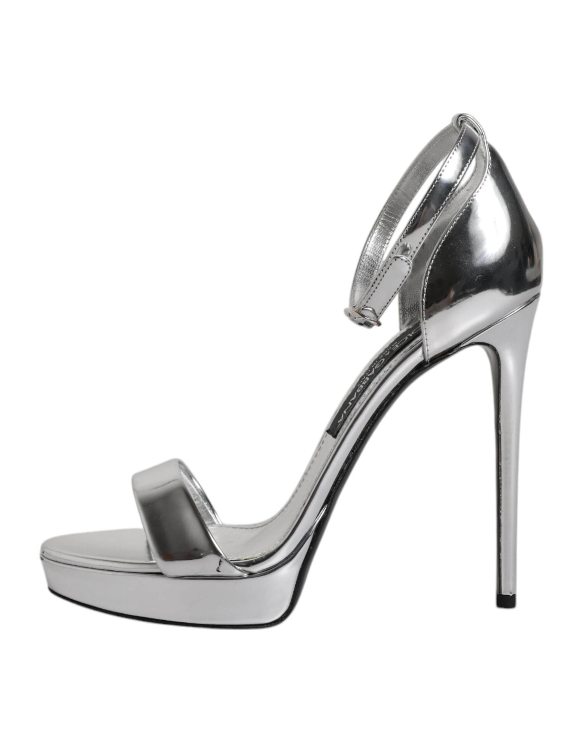 Dolce & Gabbana Silver KEIRA Heels Ankle Strap Sandals Shoes - Hilstor