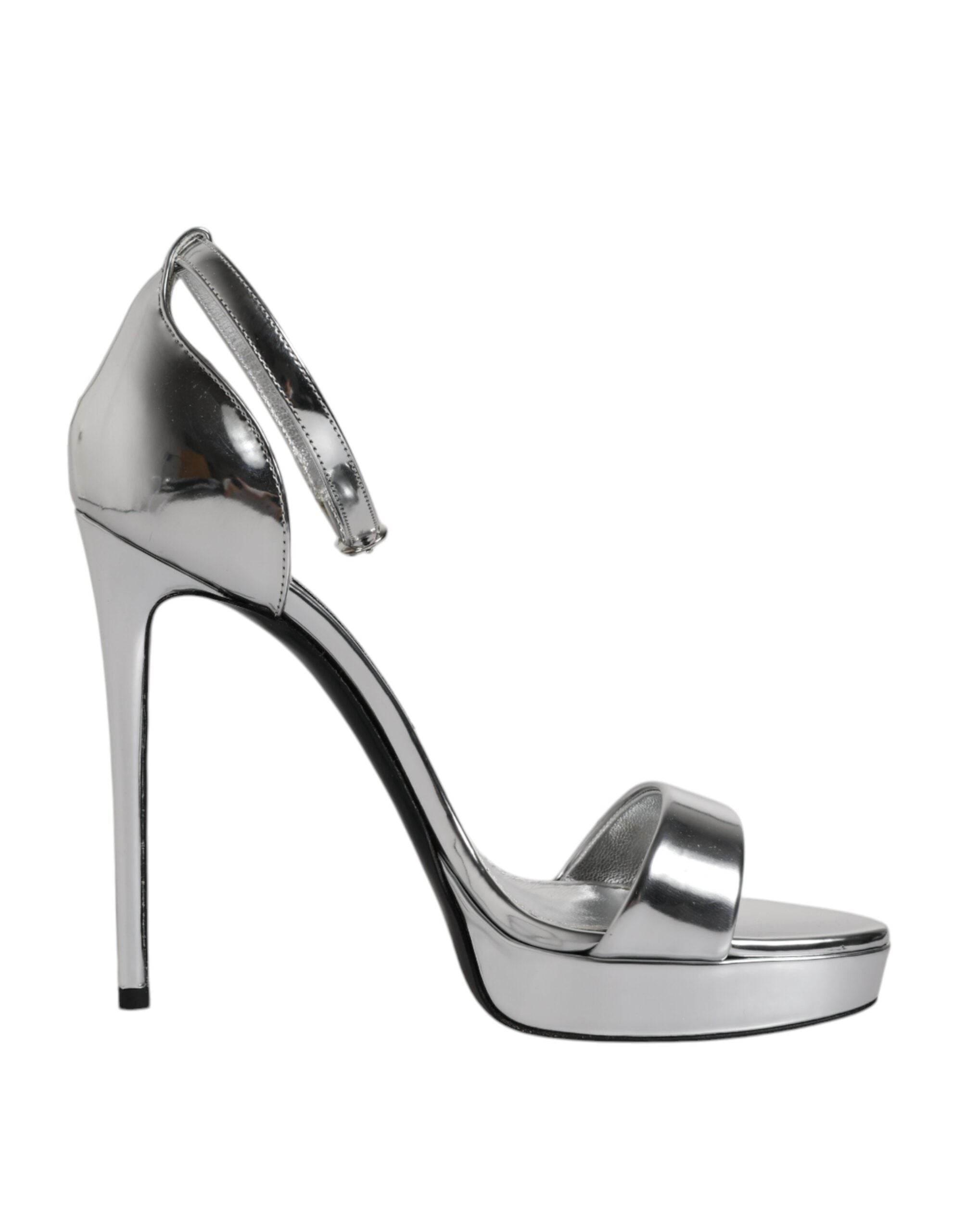 Dolce & Gabbana Silver KEIRA Heels Ankle Strap Sandals Shoes - Hilstor