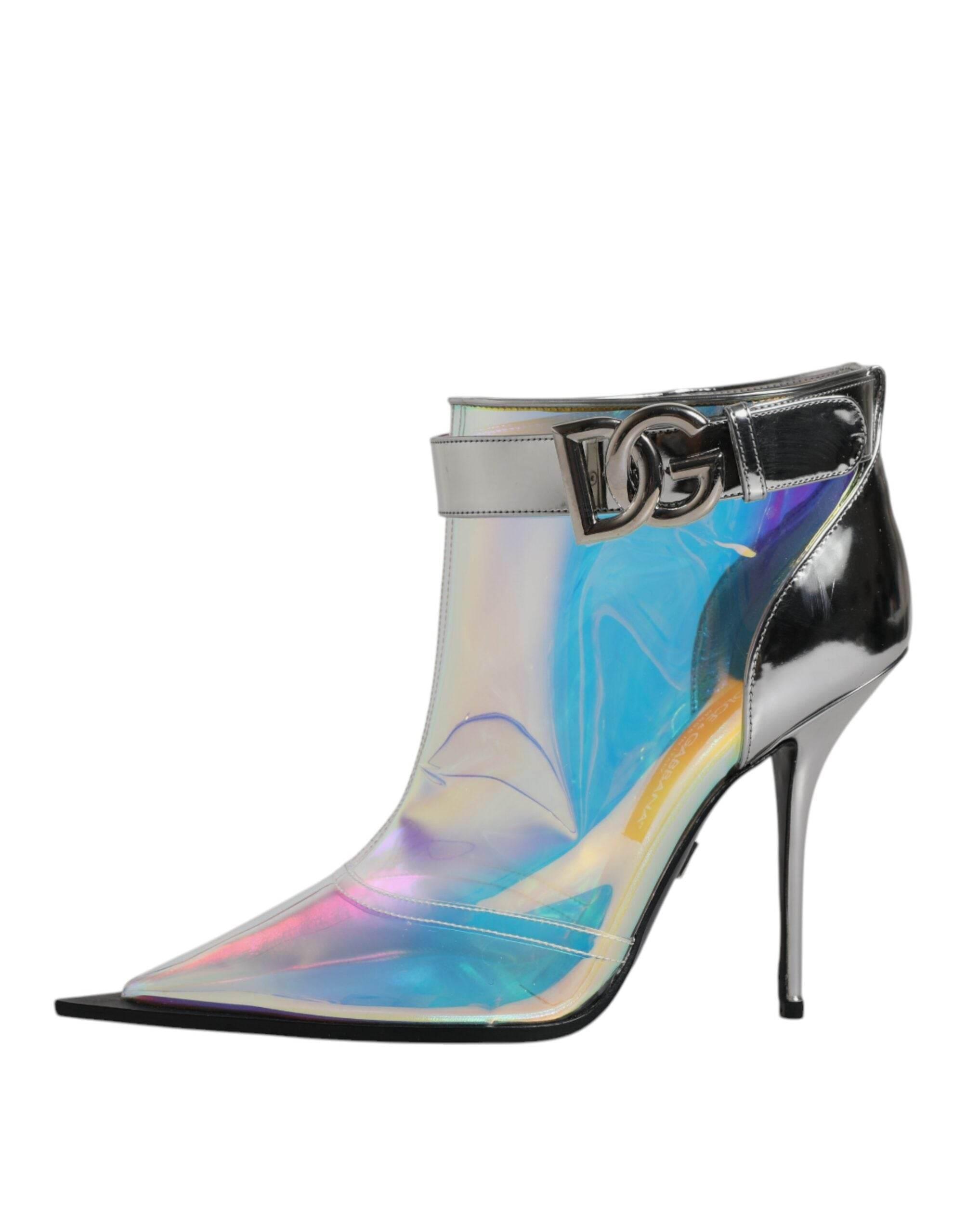 Dolce & Gabbana Shoes Silver Iridescent Pointed Short Boots - Hilstor