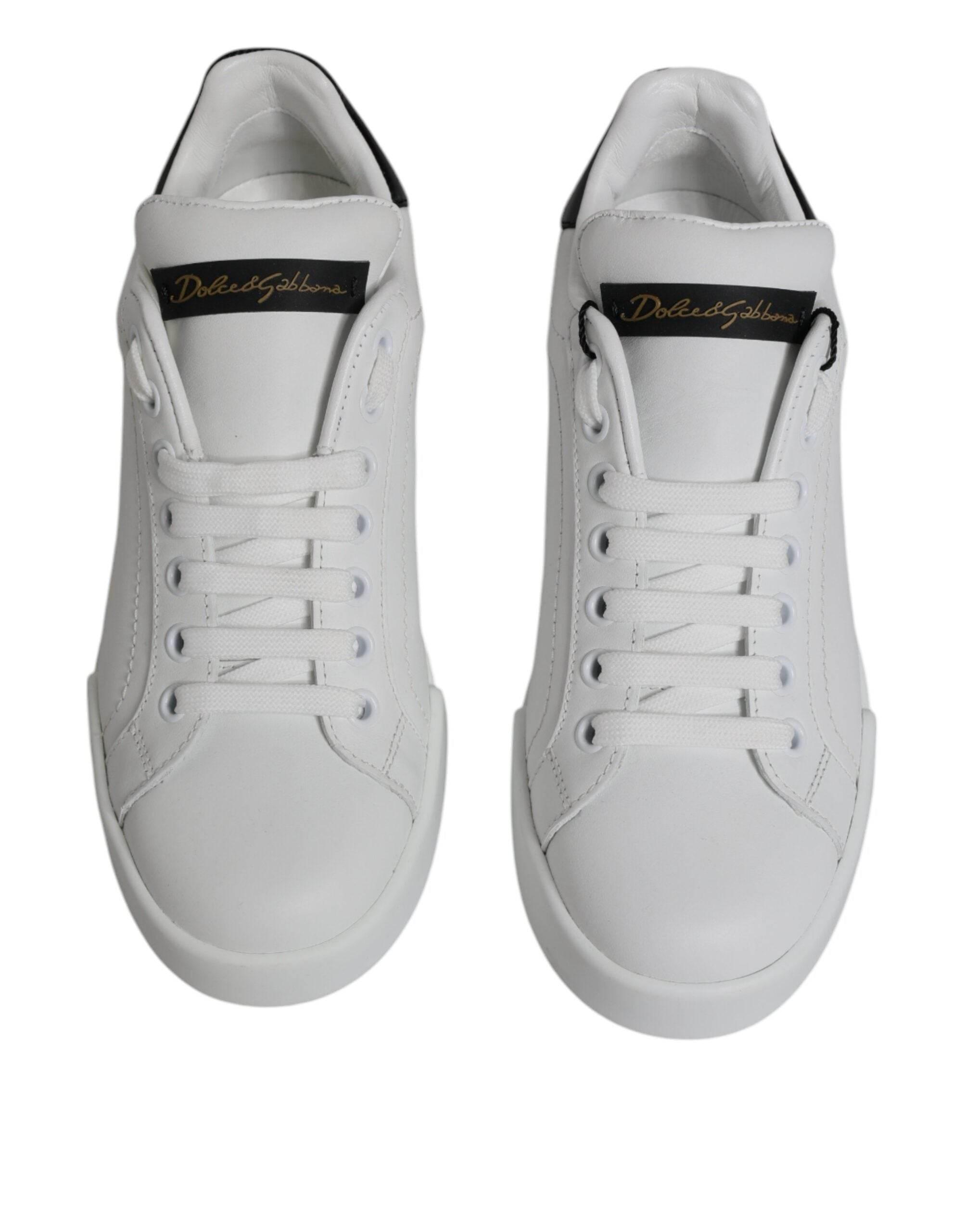 Dolce & Gabbana White Leather Classic Low Top Sneakers Shoes - Hilstor