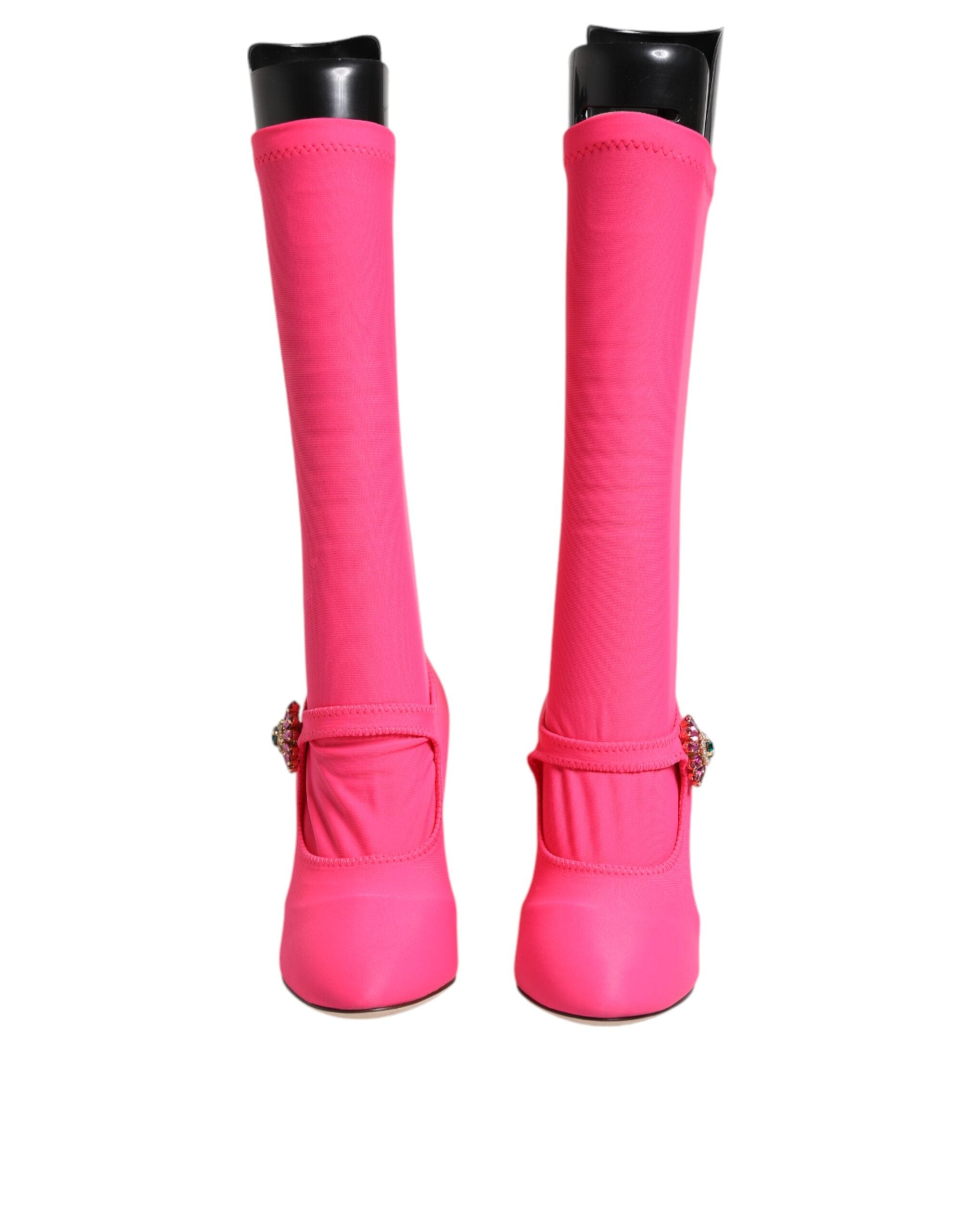Dolce &amp; Gabbana Pink Nylon Krystal Vally High Boots Sko