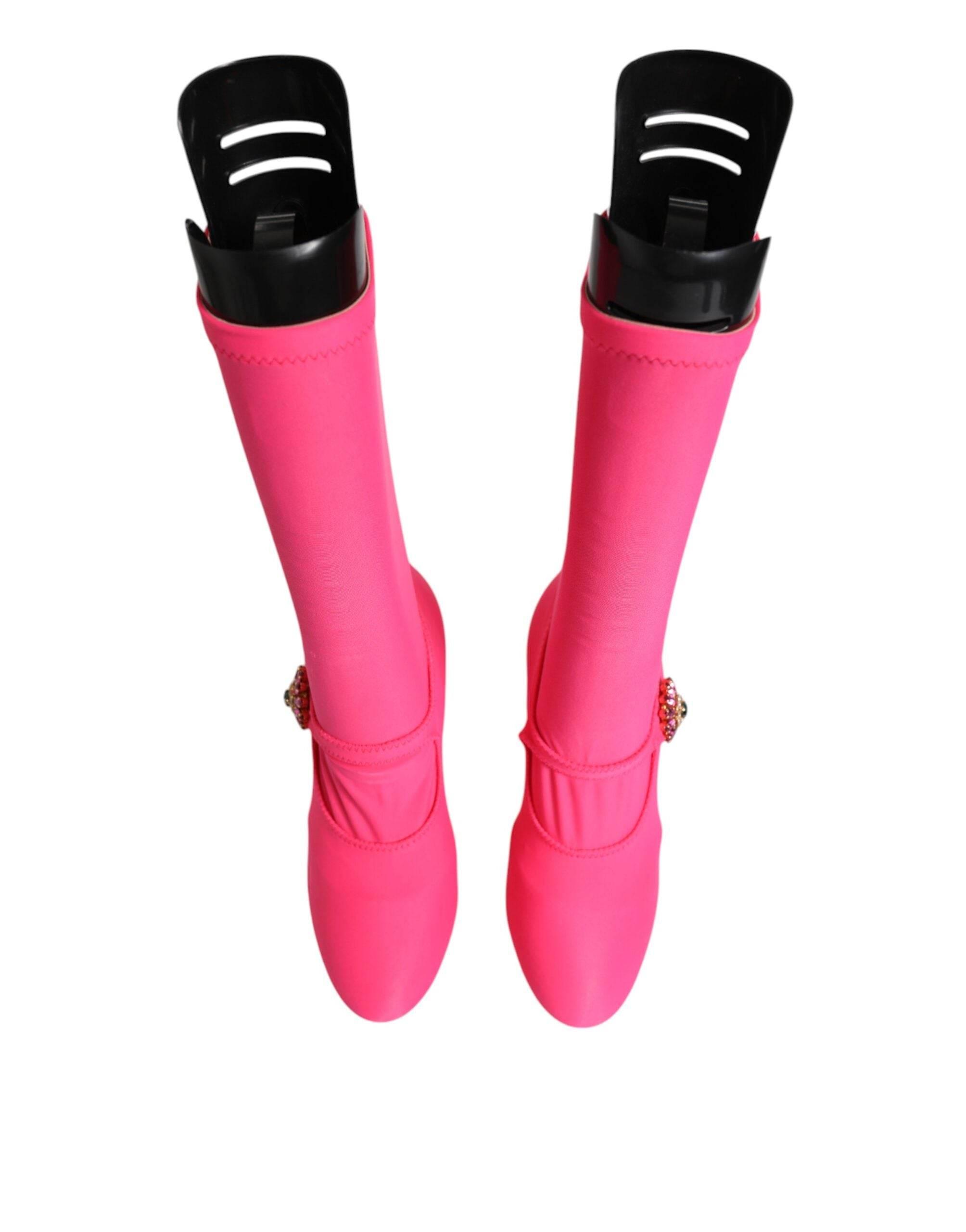 Dolce & Gabbana Pink Nylon Crystal Vally High Boots Shoes - Hilstor