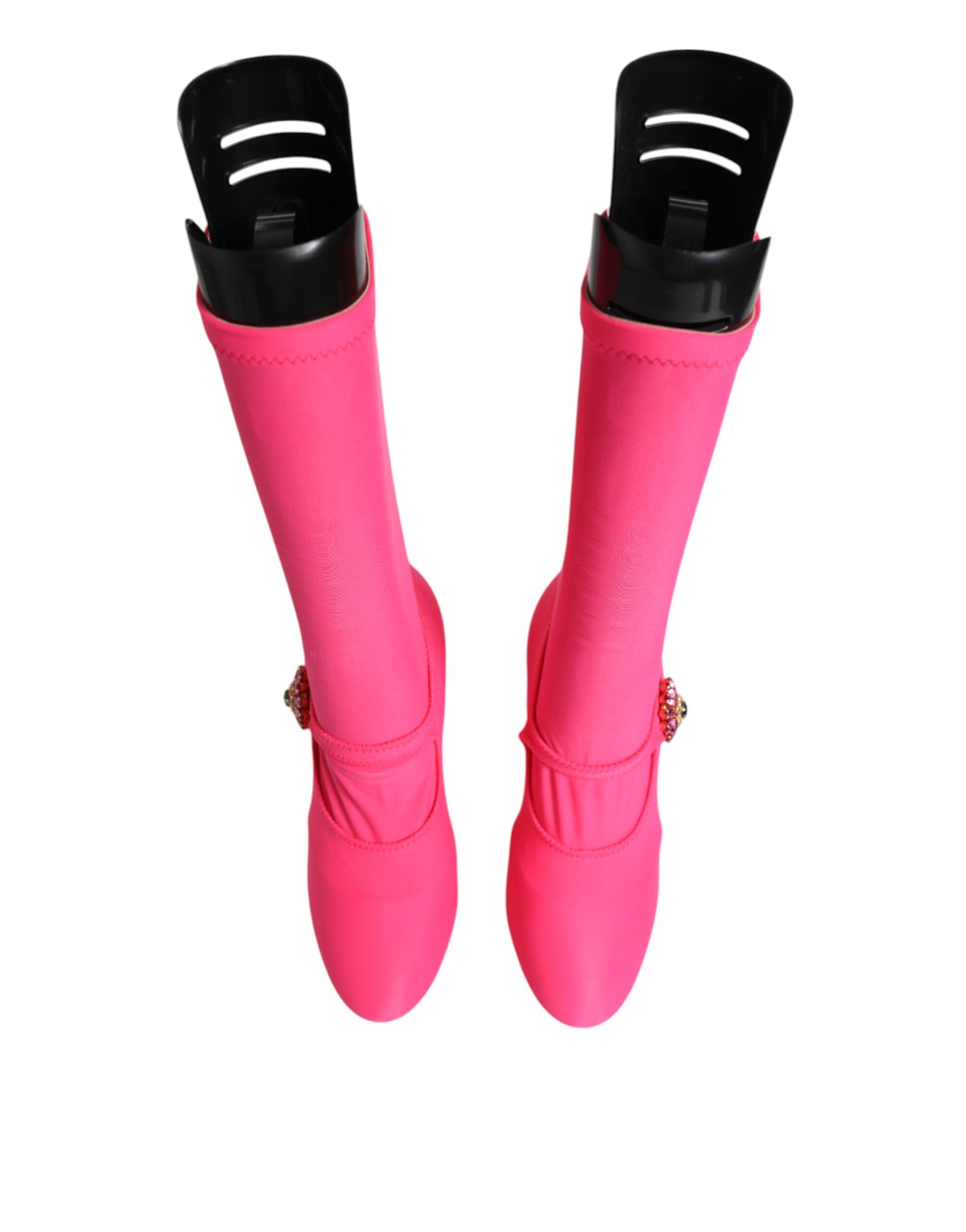 Dolce &amp; Gabbana Pink Nylon Krystal Vally High Boots Sko