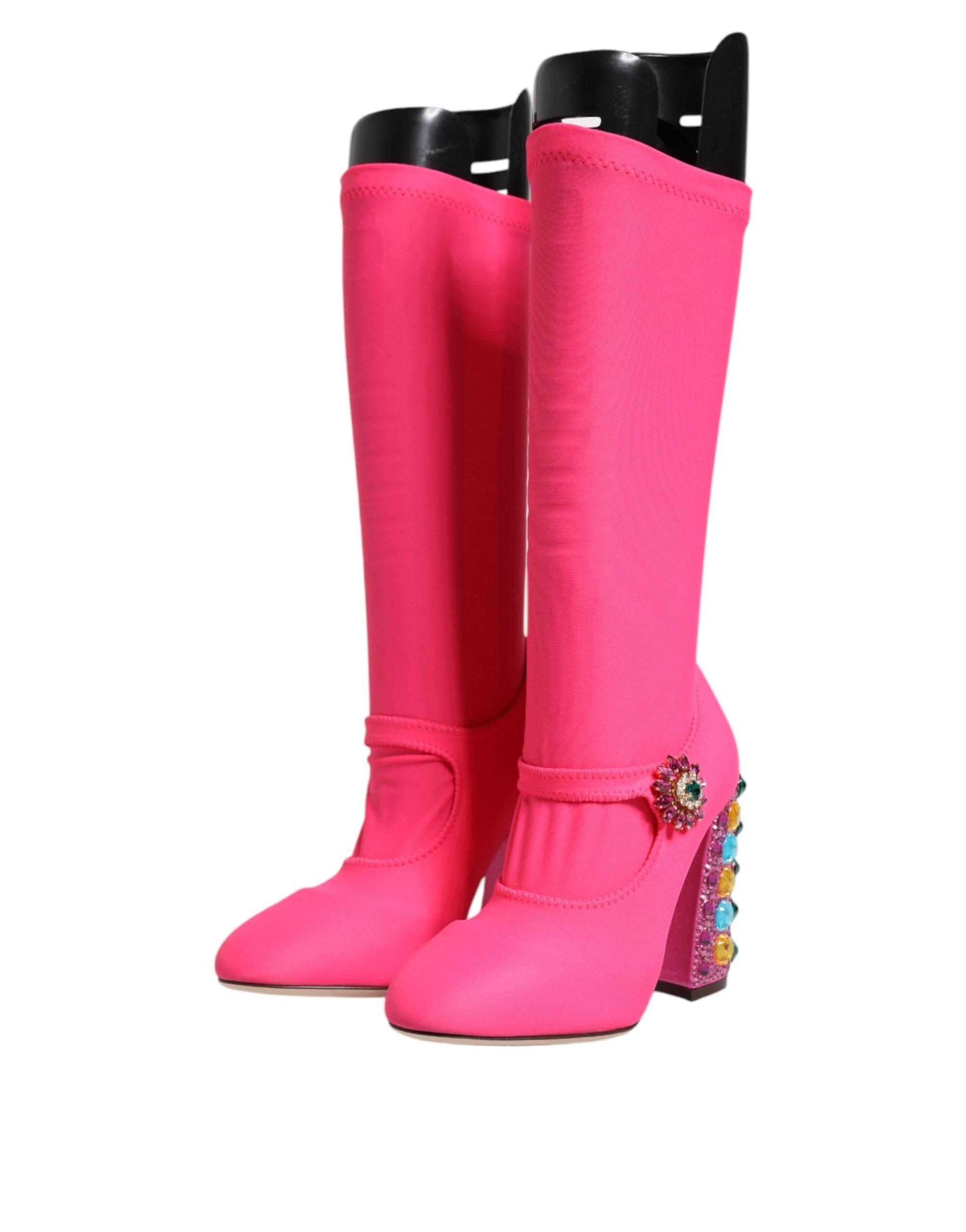 Dolce & Gabbana Pink Nylon Crystal Vally High Boots Shoes - Hilstor