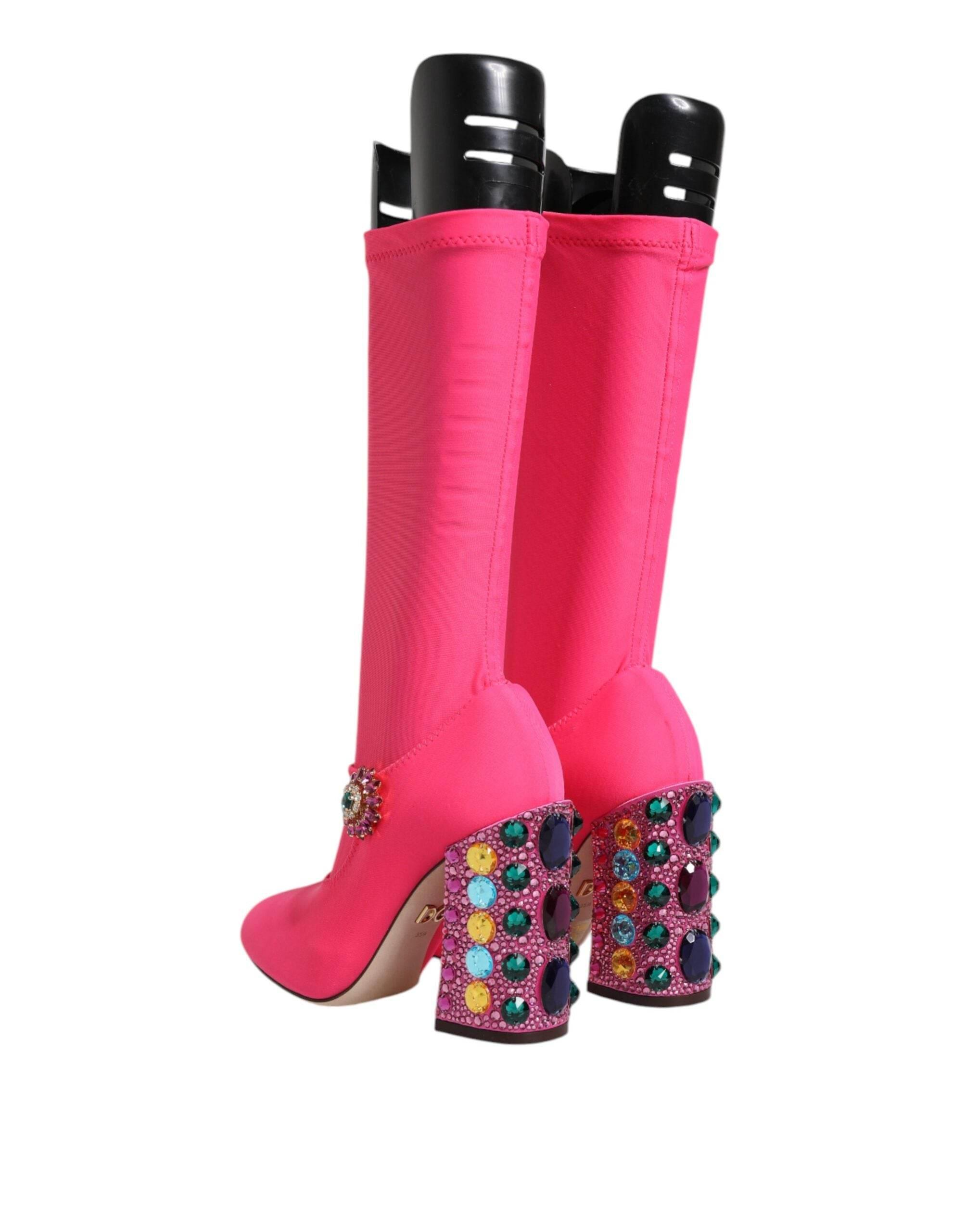Dolce & Gabbana Pink Nylon Crystal Vally High Boots Shoes - Hilstor
