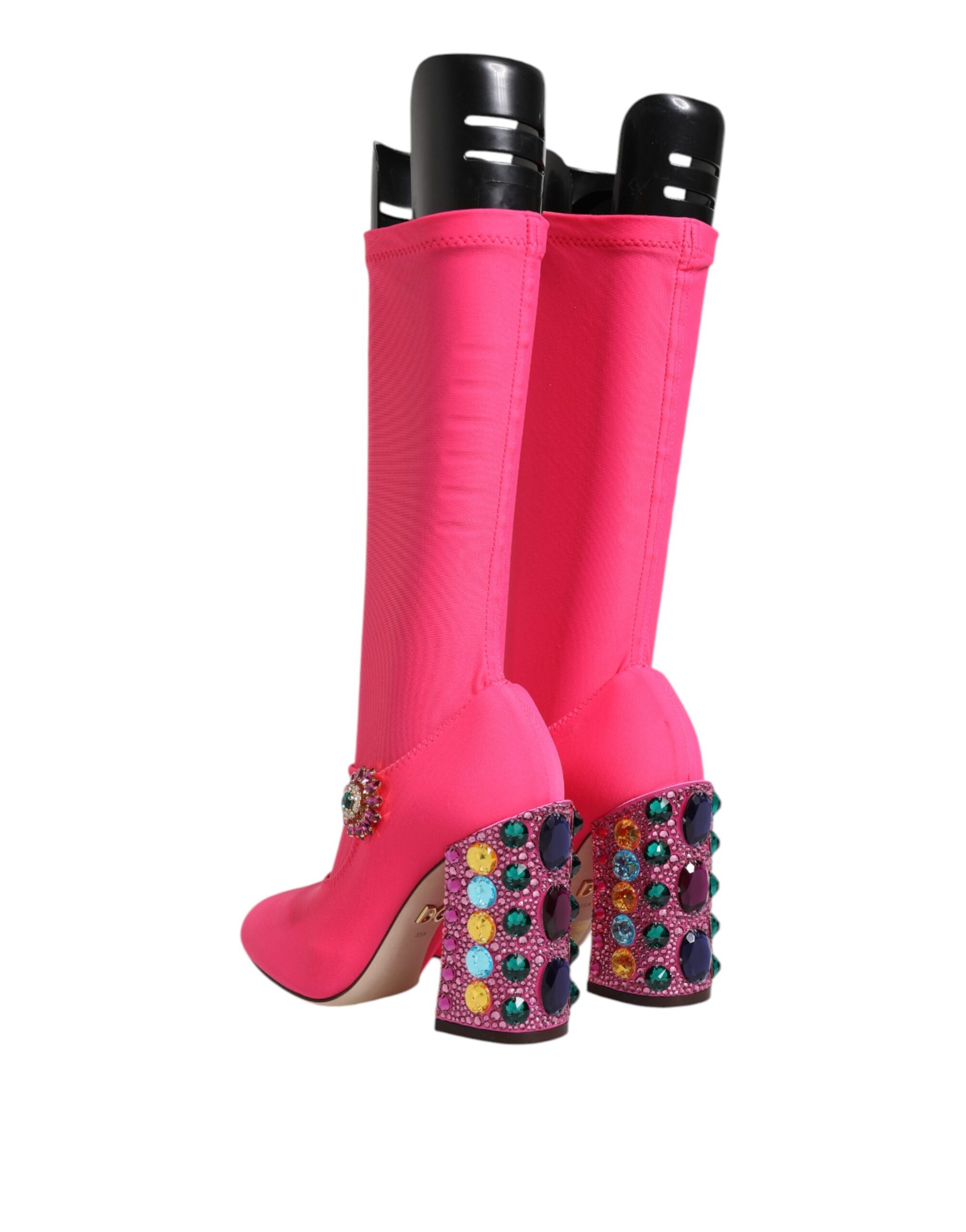 Dolce &amp; Gabbana Pink Nylon Krystal Vally High Boots Sko