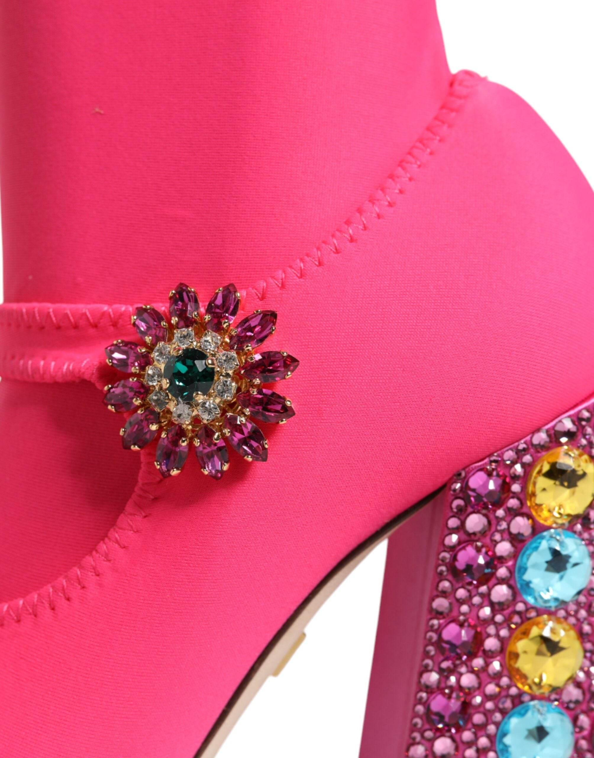 Dolce & Gabbana Pink Nylon Crystal Vally High Boots Shoes - Hilstor