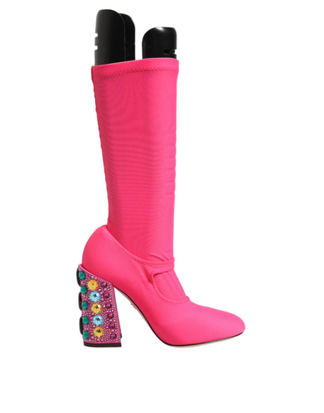 Dolce & Gabbana Pink Nylon Crystal Vally High Boots Shoes - Hilstor