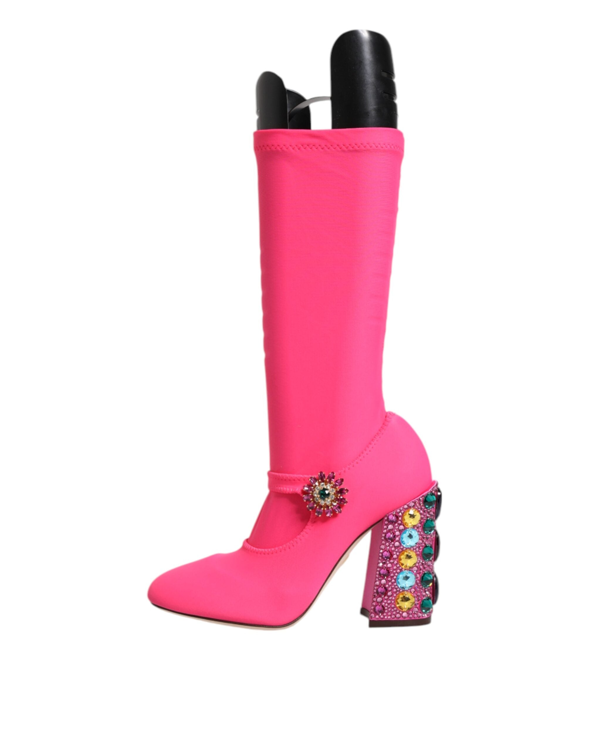 Dolce &amp; Gabbana Pink Nylon Krystal Vally High Boots Sko