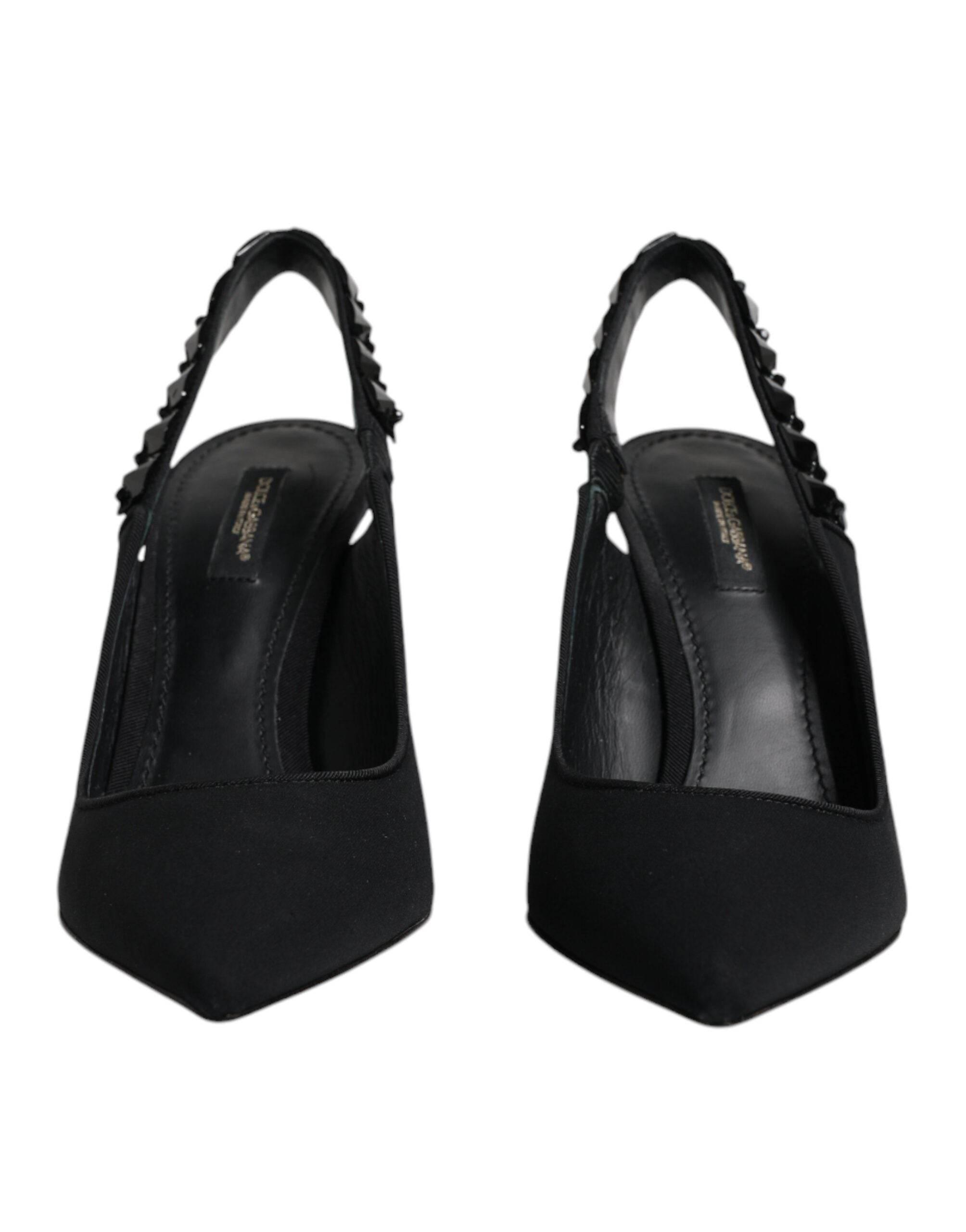 Dolce & Gabbana Black Embellished Charmeuse Slingback Shoes - Hilstor