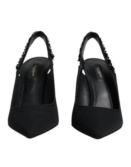 Dolce & Gabbana Black Embellished Charmeuse Slingback Shoes - Hilstor