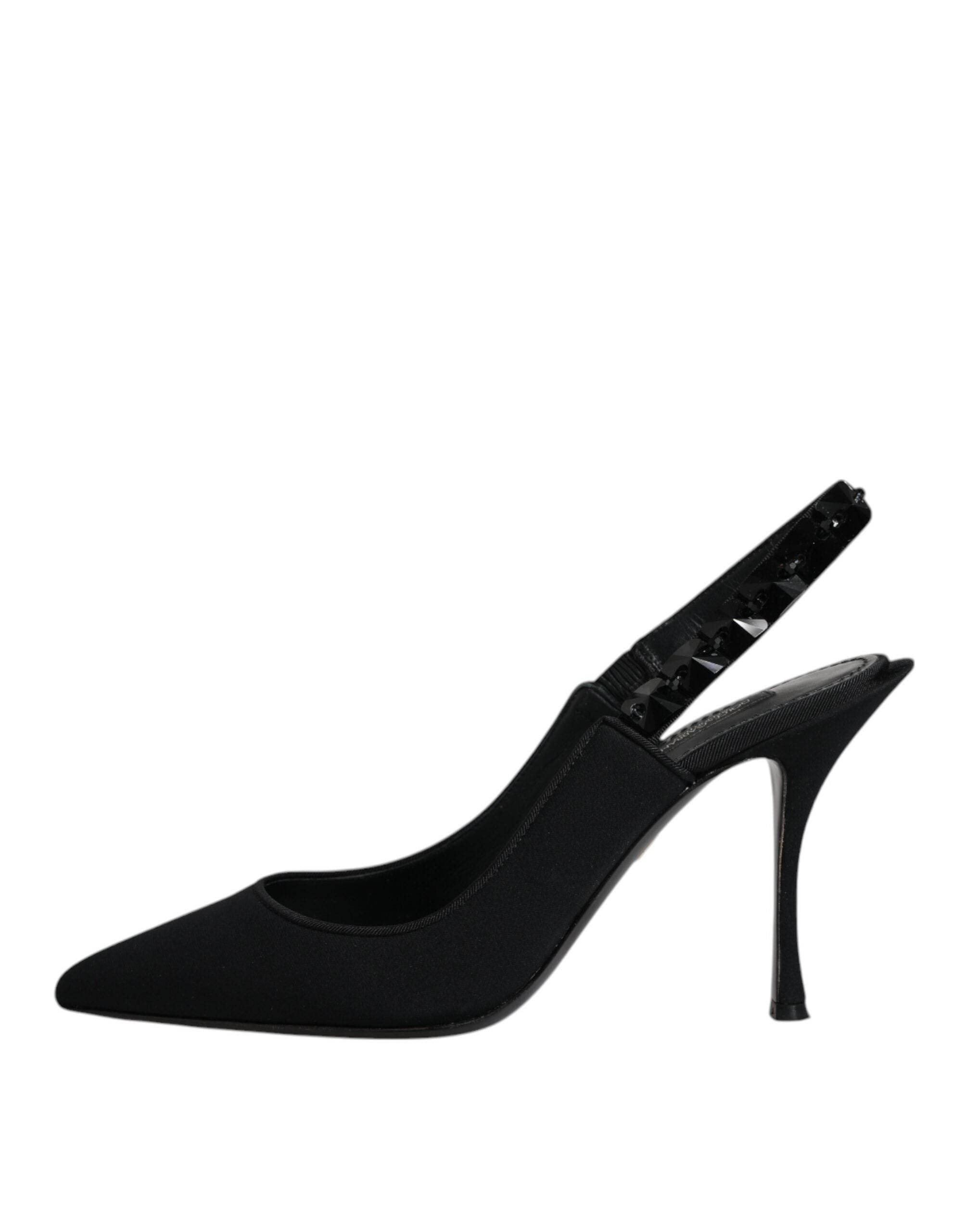 Dolce & Gabbana Black Embellished Charmeuse Slingback Shoes - Hilstor
