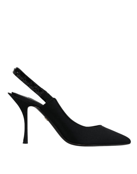 Dolce & Gabbana Black Embellished Charmeuse Slingback Shoes - Hilstor