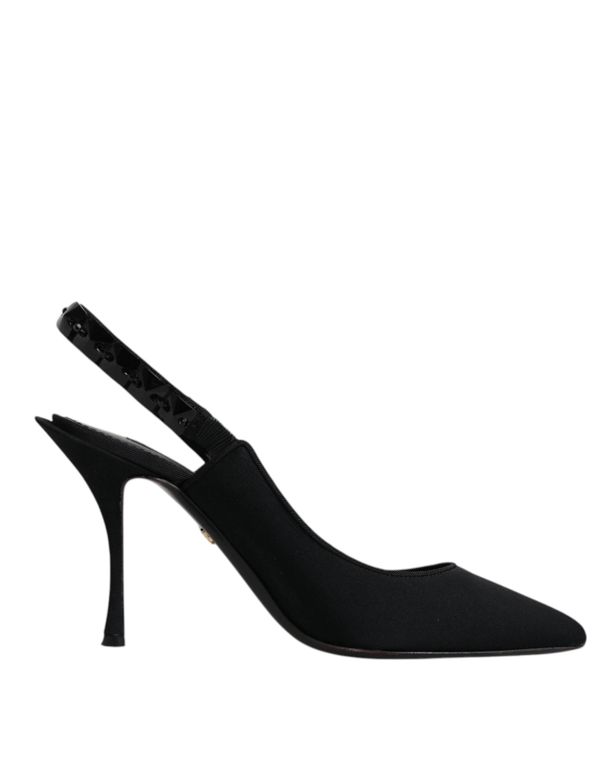 Dolce & Gabbana Black Embellished Charmeuse Slingback Shoes - Hilstor