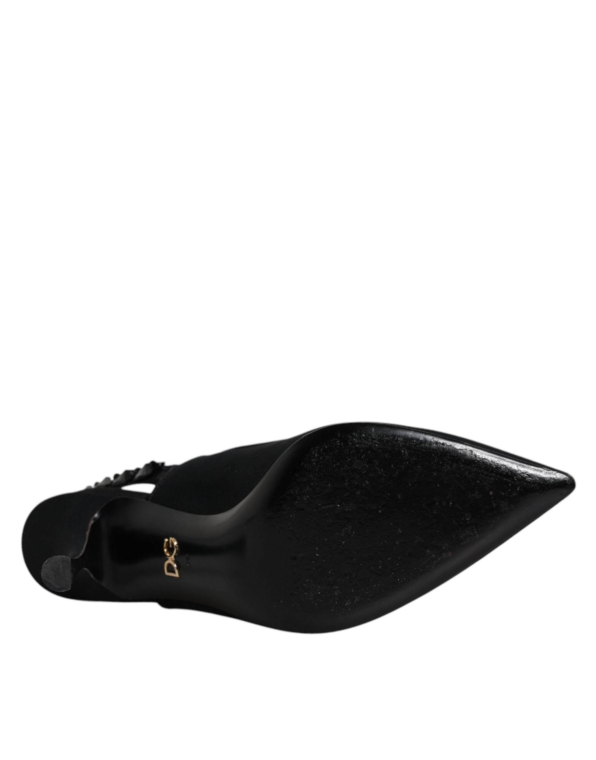 Dolce & Gabbana Black Embellished Charmeuse Slingback Shoes - Hilstor