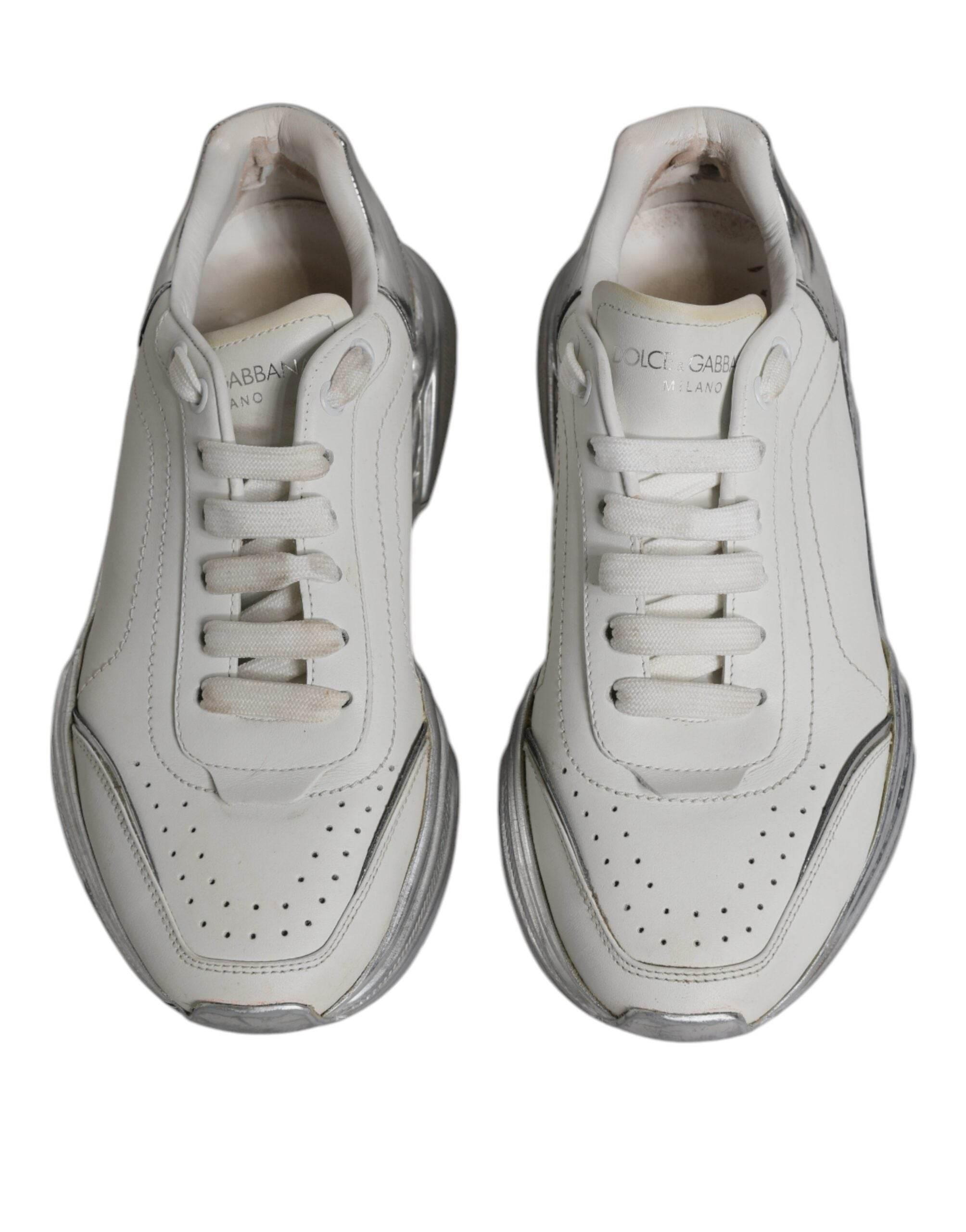 Dolce & Gabbana White Silver Daymaster Low Top Sneakers Shoes - Hilstor