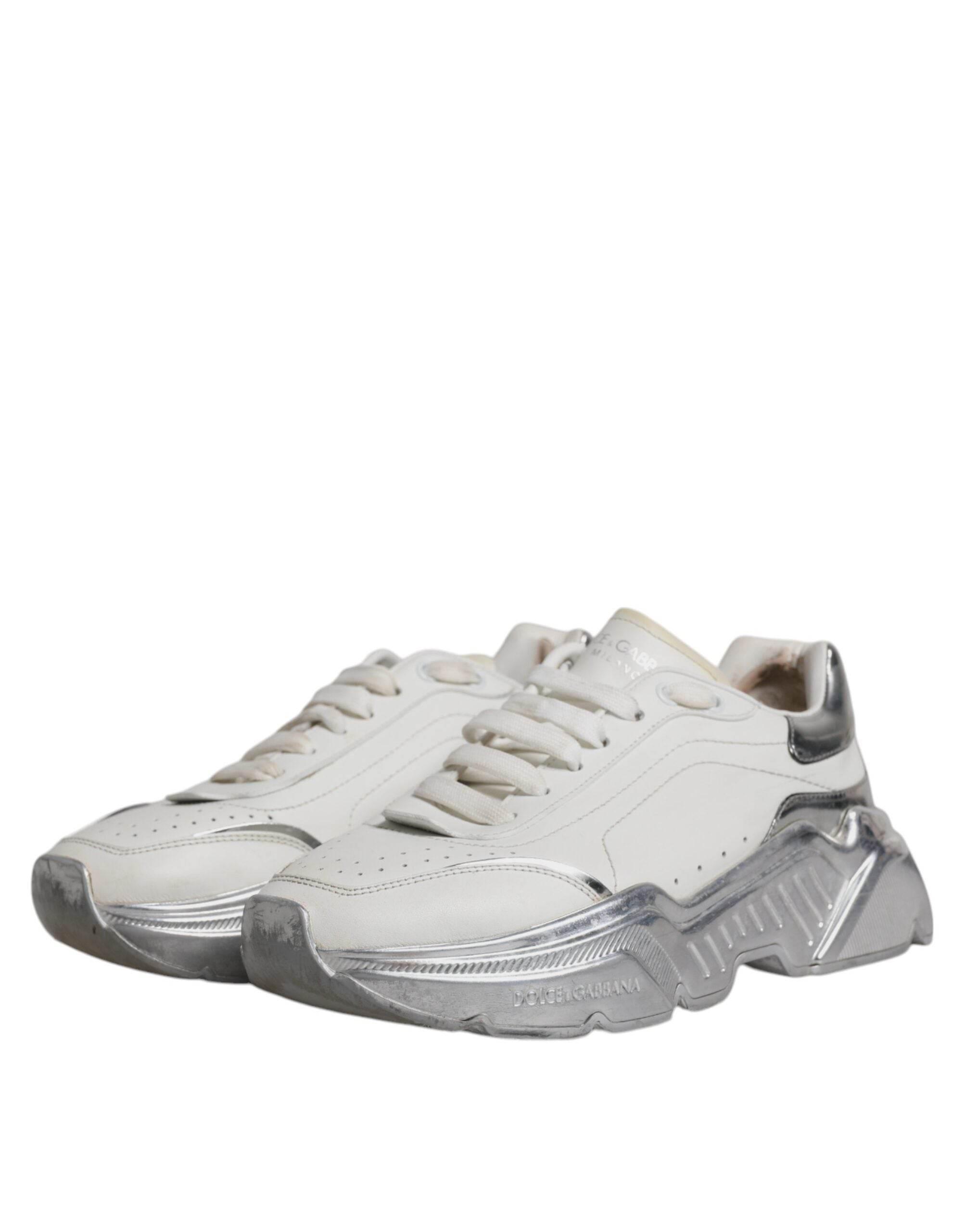Dolce & Gabbana White Silver Daymaster Low Top Sneakers Shoes - Hilstor