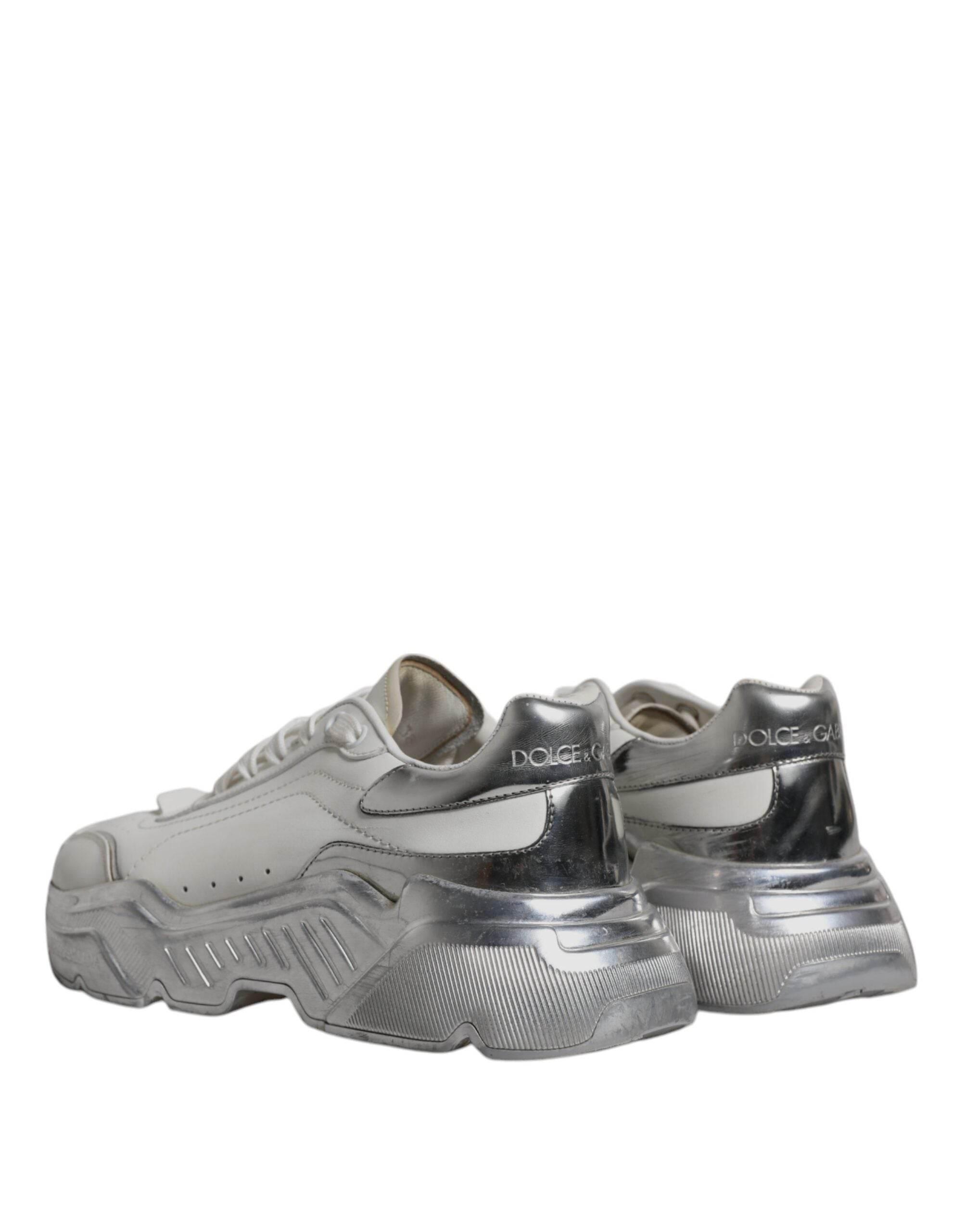 Dolce & Gabbana White Silver Daymaster Low Top Sneakers Shoes - Hilstor