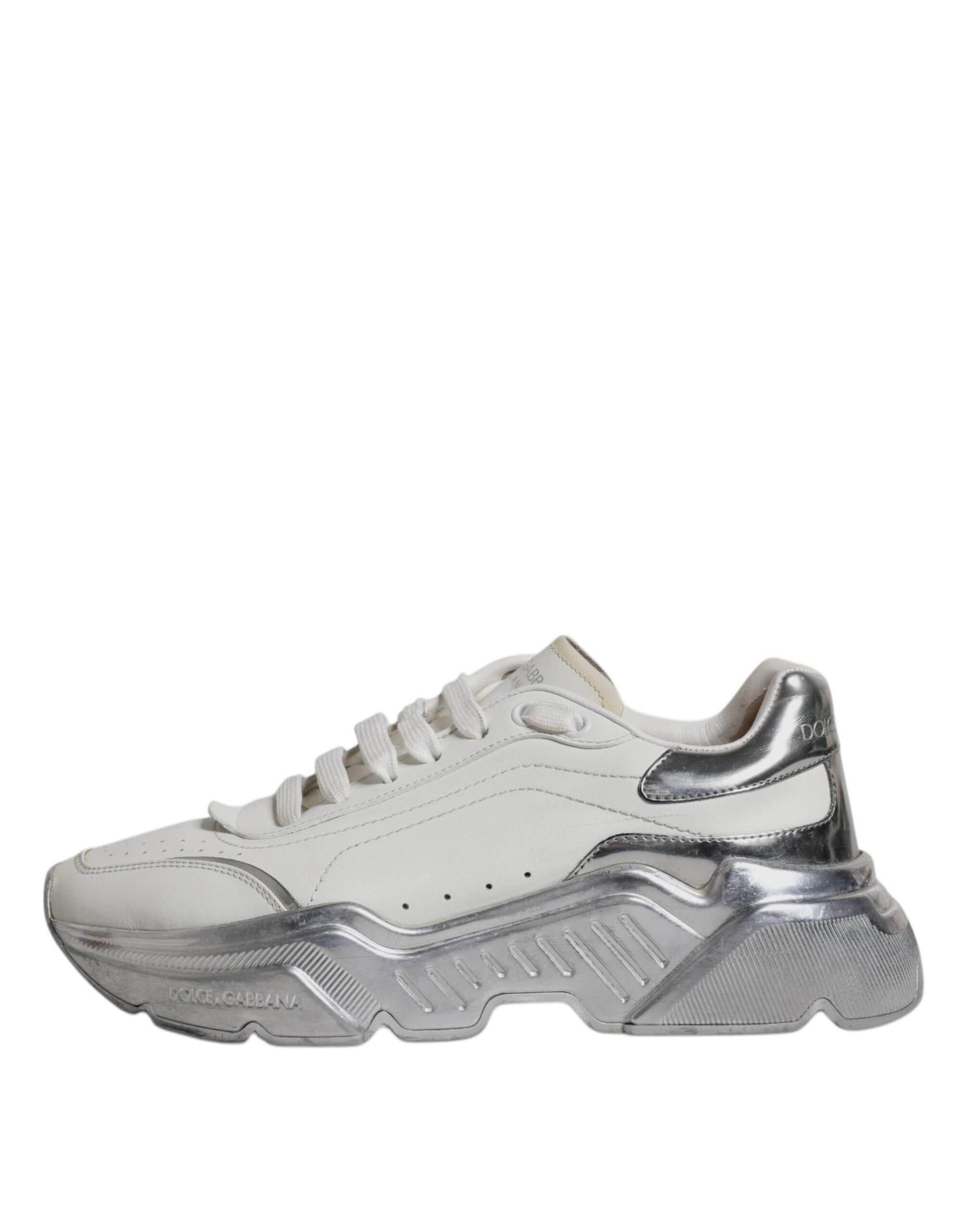 Dolce & Gabbana White Silver Daymaster Low Top Sneakers Shoes - Hilstor