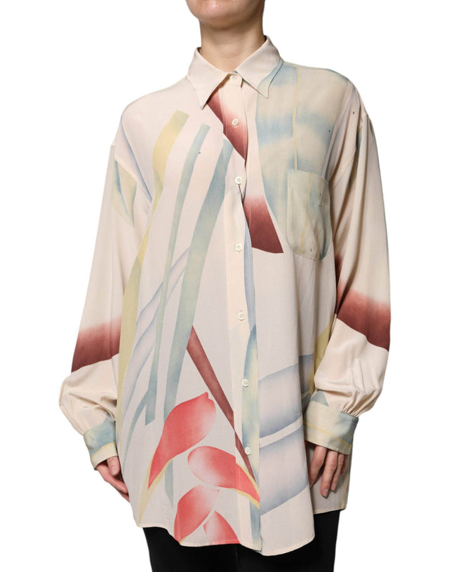 Etro Beige Printed Collared Buttoned Long Sleeves Blouse Top - Hilstor