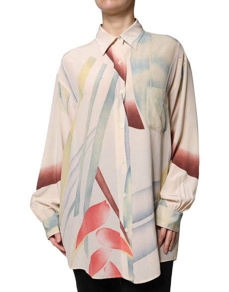 Etro Beige Printed Collared Buttoned Long Sleeves Blouse Top - Hilstor