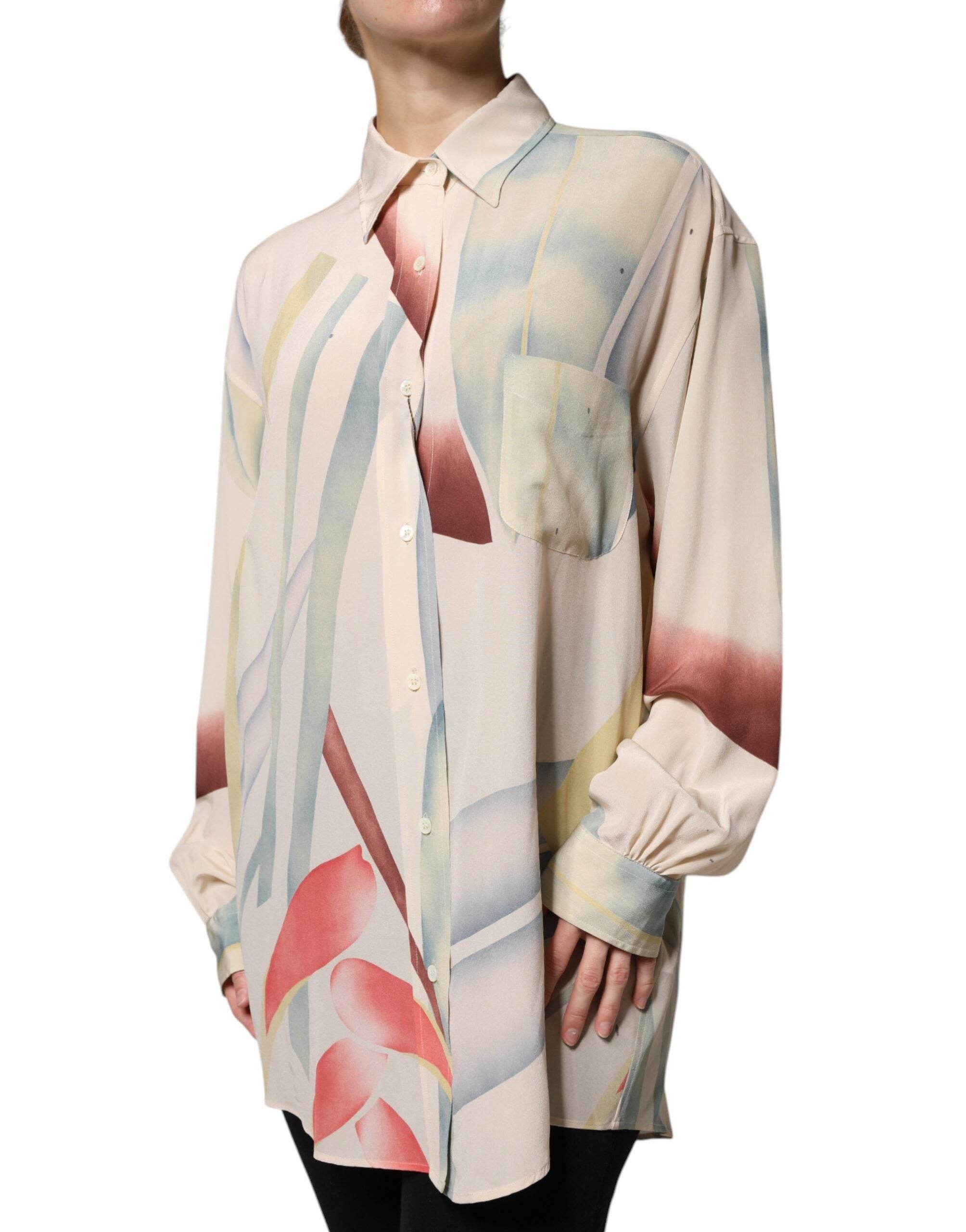 Etro Beige Printed Collared Buttoned Long Sleeves Blouse Top - Hilstor