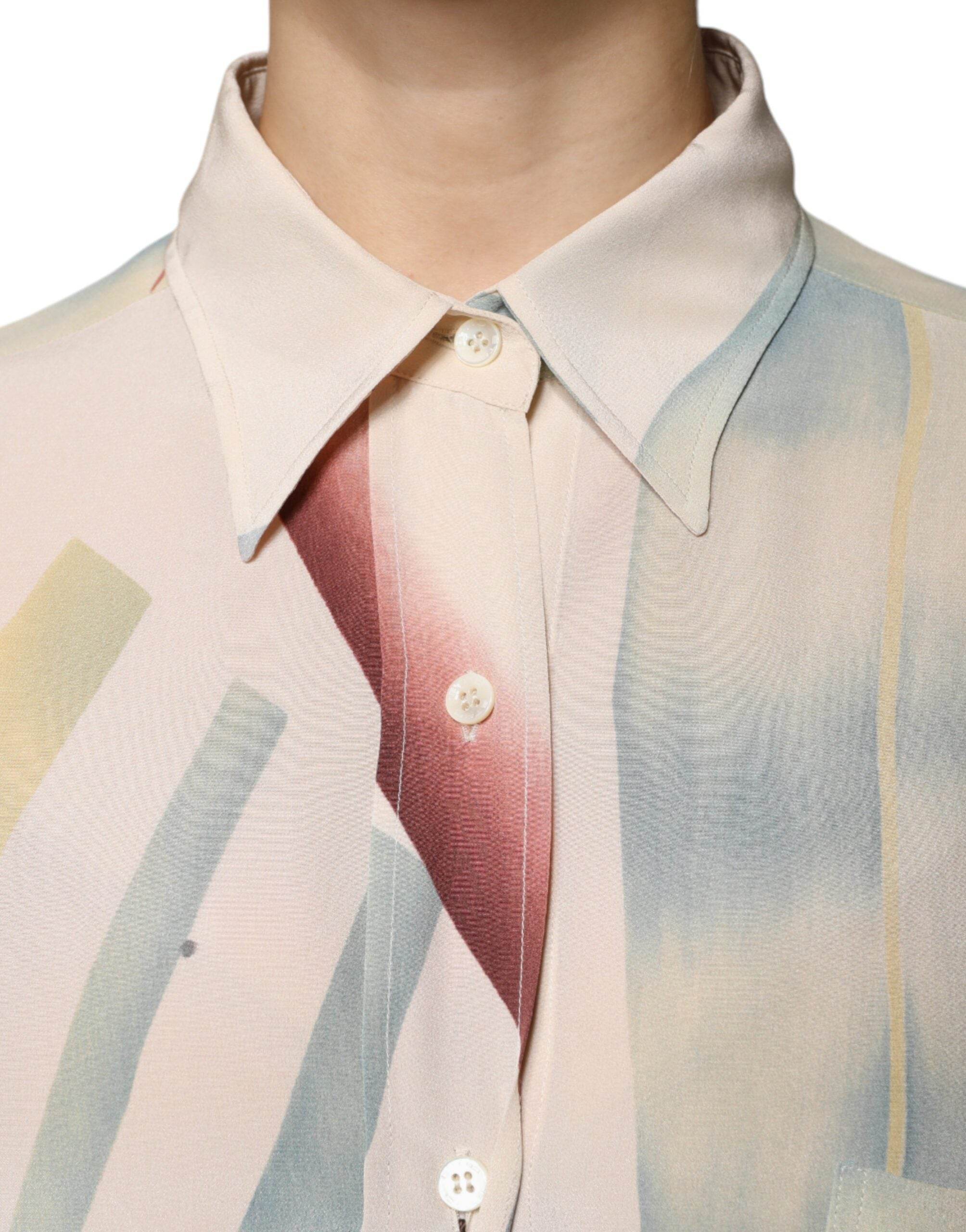 Etro Beige Printed Collared Buttoned Long Sleeves Blouse Top - Hilstor