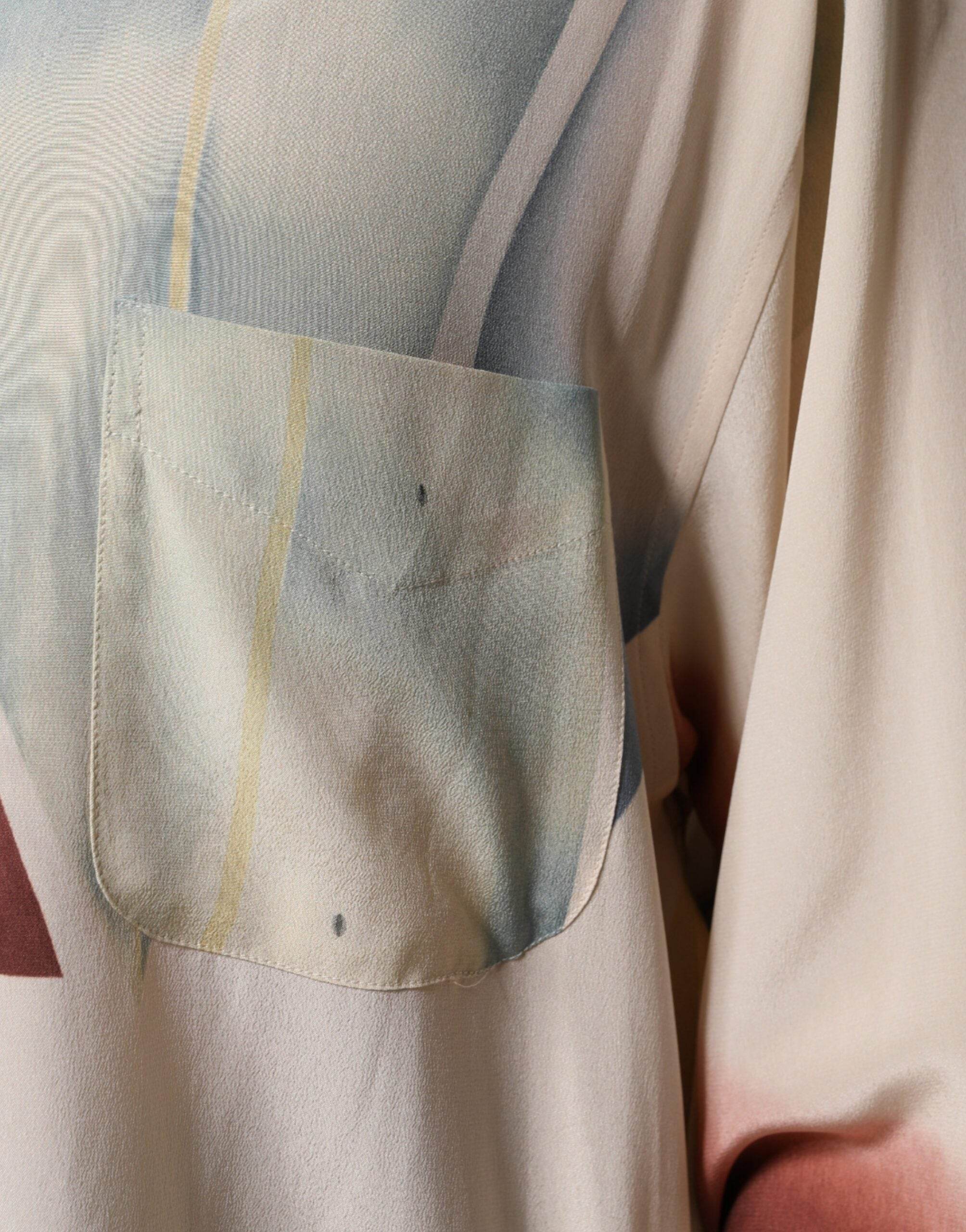 Etro Beige Printed Collared Buttoned Long Sleeves Blouse Top - Hilstor
