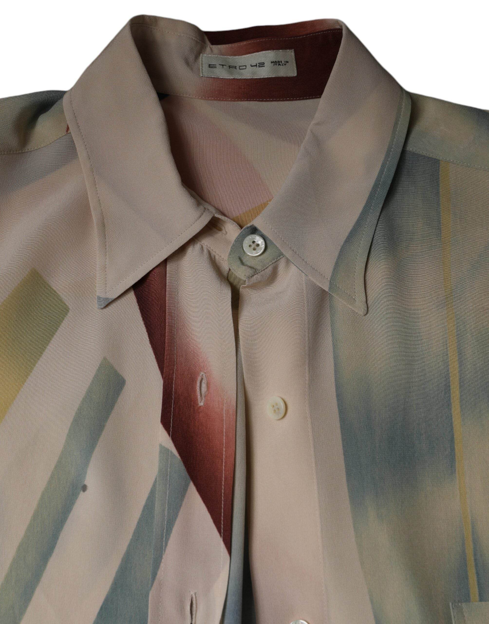 Etro Beige Printed Collared Buttoned Long Sleeves Blouse Top - Hilstor