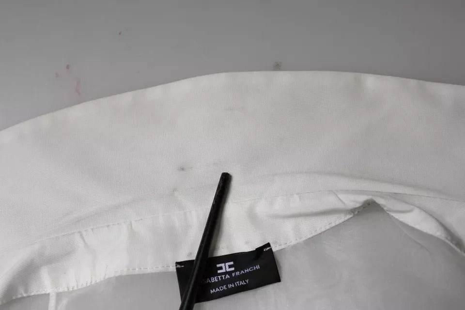 Elisabetta Franchi White Sheer Collared Buttoned Long Sleeves Top - Hilstor