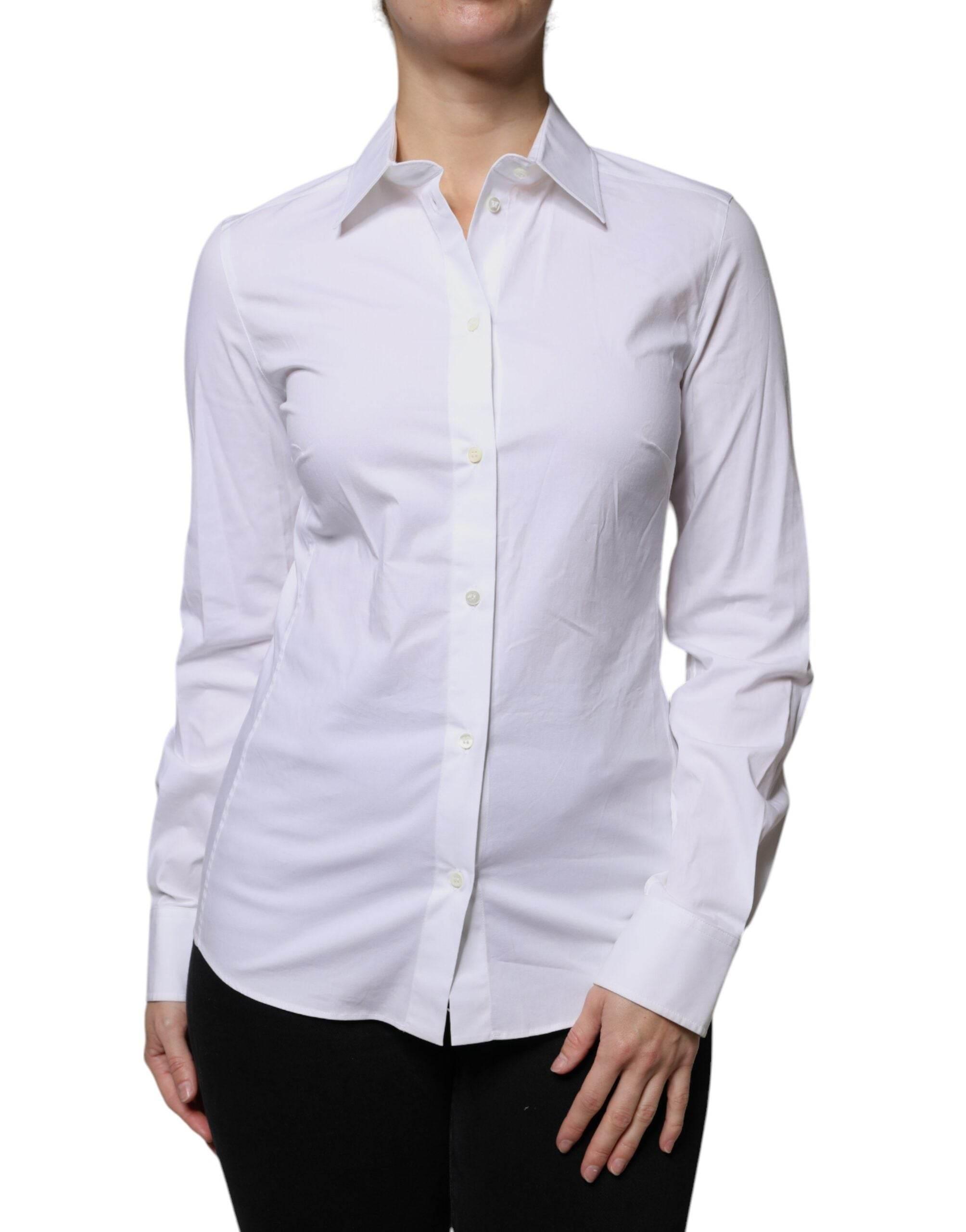 Dolce & Gabbana White Cotton Collared Long Sleeves Shirt Top - Hilstor