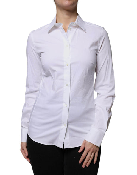Dolce & Gabbana White Cotton Collared Long Sleeves Shirt Top - Hilstor